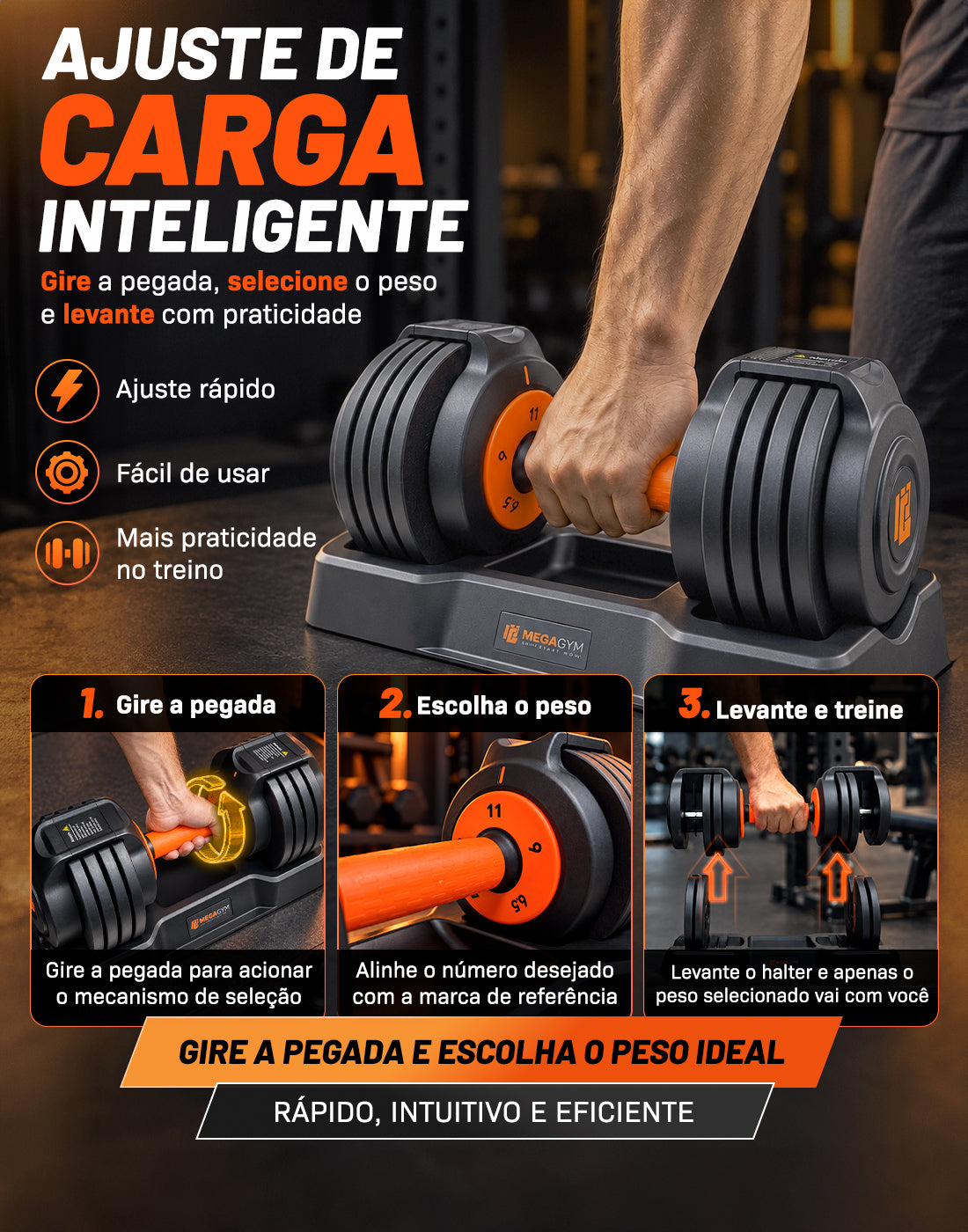 Halter Dumbbell Regulável | 5 Configurações de peso | Base para suporte dos Halteres