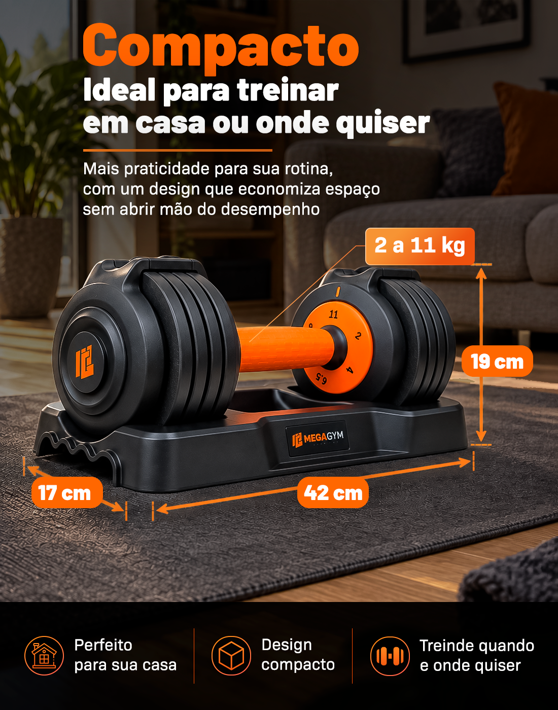 Halter Dumbbell Regulável | 5 Configurações de peso | Base para suporte dos Halteres