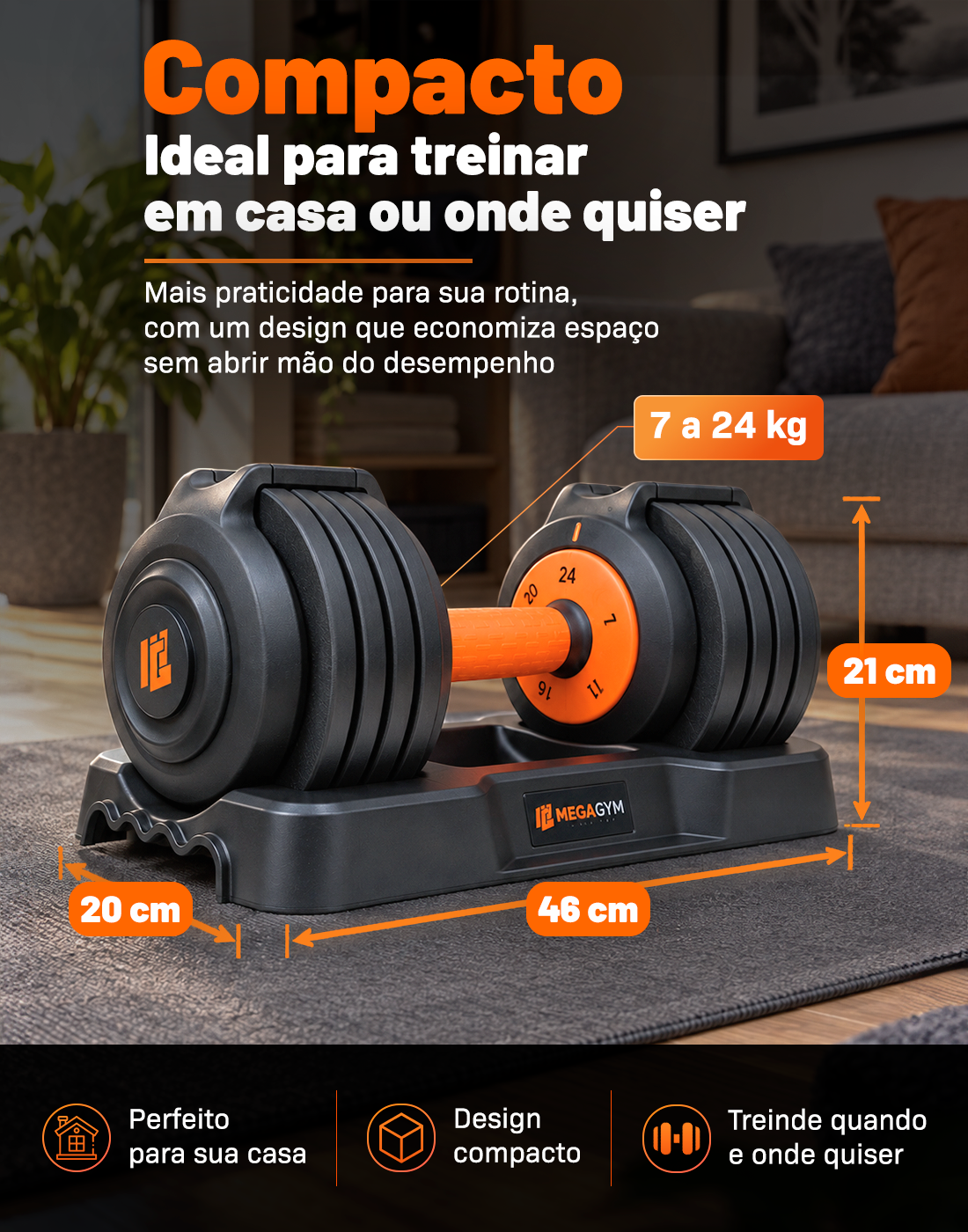 Halter Dumbbell Regulável | 5 Configurações de peso | Base para suporte dos Halteres