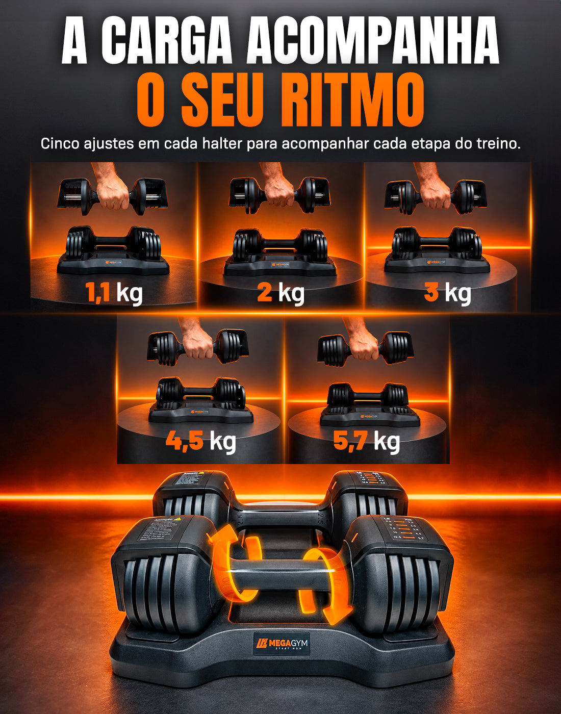 Par Halter Dumbbell Regulável Até 1 a 5,7Kg