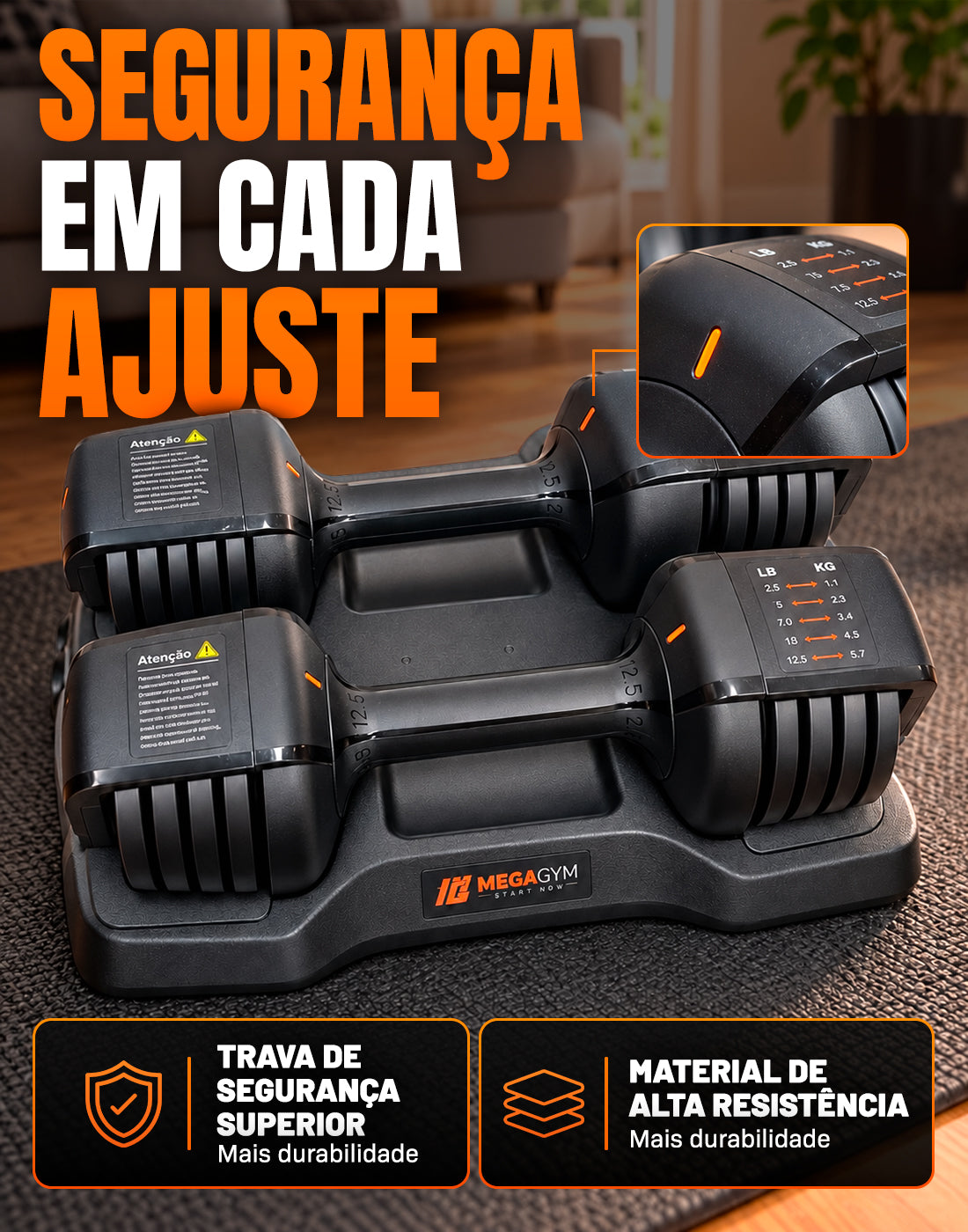 Par Halter Dumbbell Regulável Até 1 a 5,7Kg