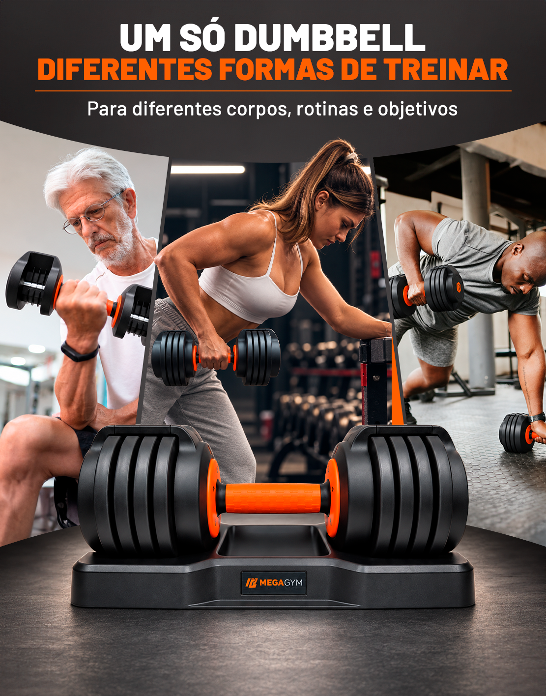 Halter Dumbbell Regulável | 5 Configurações de peso | Base para suporte dos Halteres