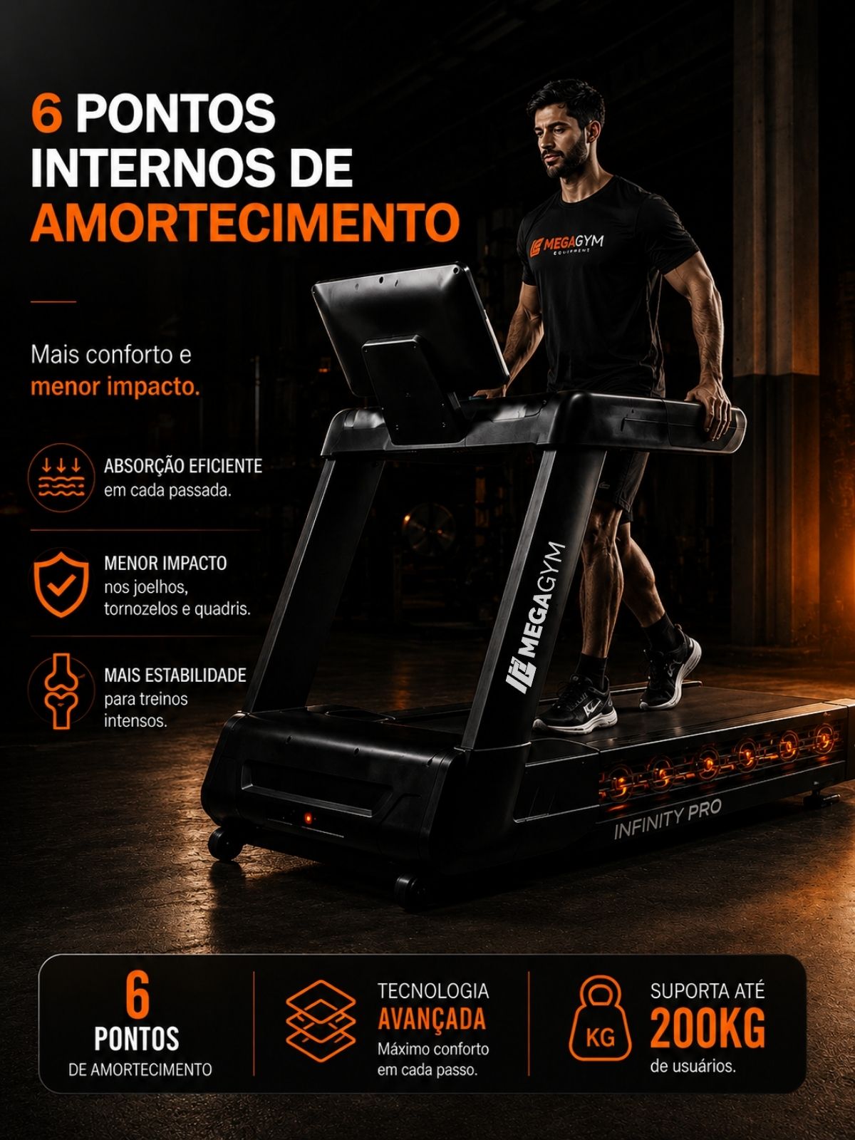 Esteira Profissional Infinity Pro | 25 km/h | Suporta 200 kg | Motor AC 6 HPP | Inclinação Automática com 25 Níveis
