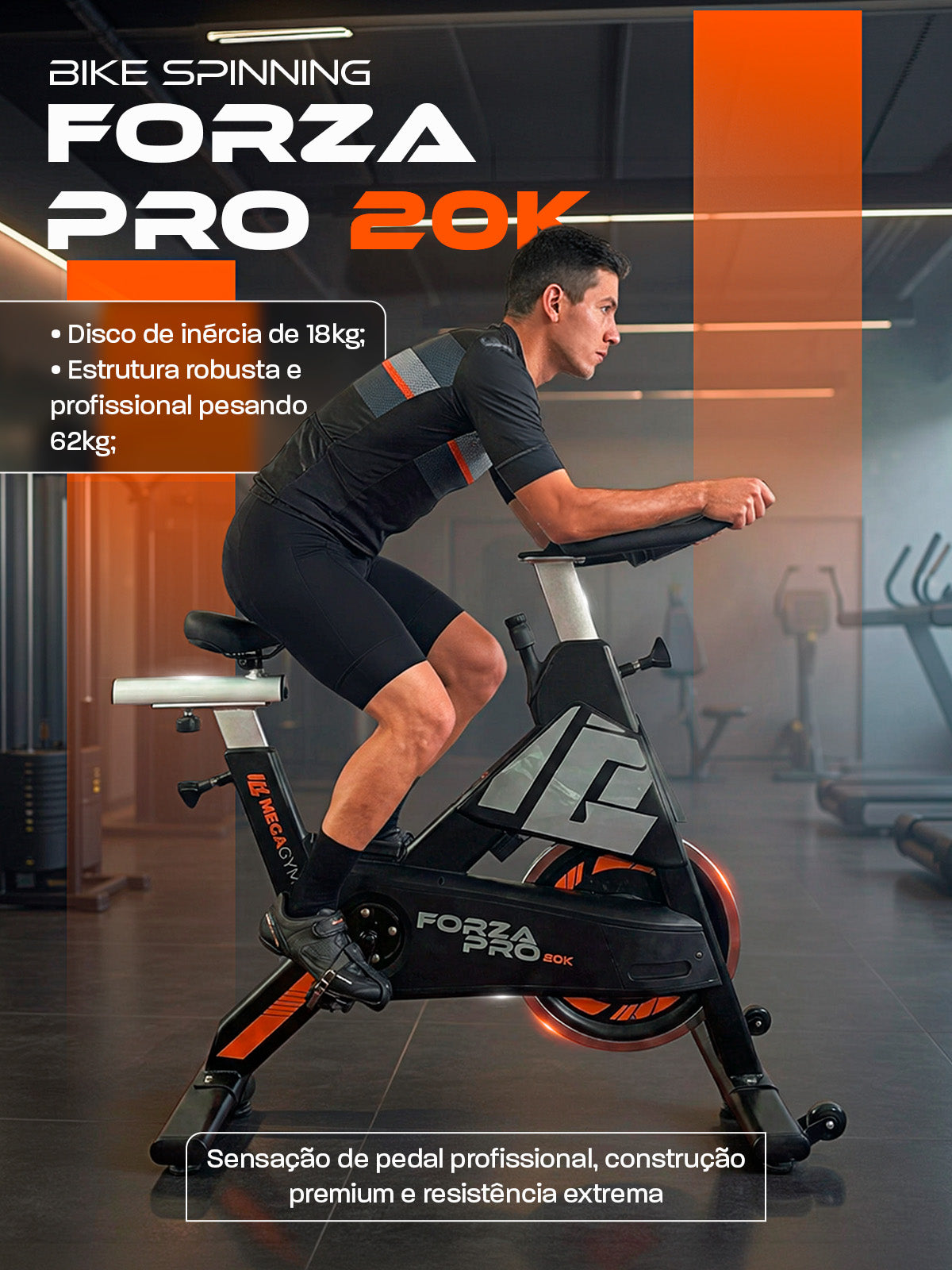 Bike Profissional Mecânica Forza Pro 20K | Suporta 170Kg | Resistência Mecânica | Disco de Inercia 18Kg