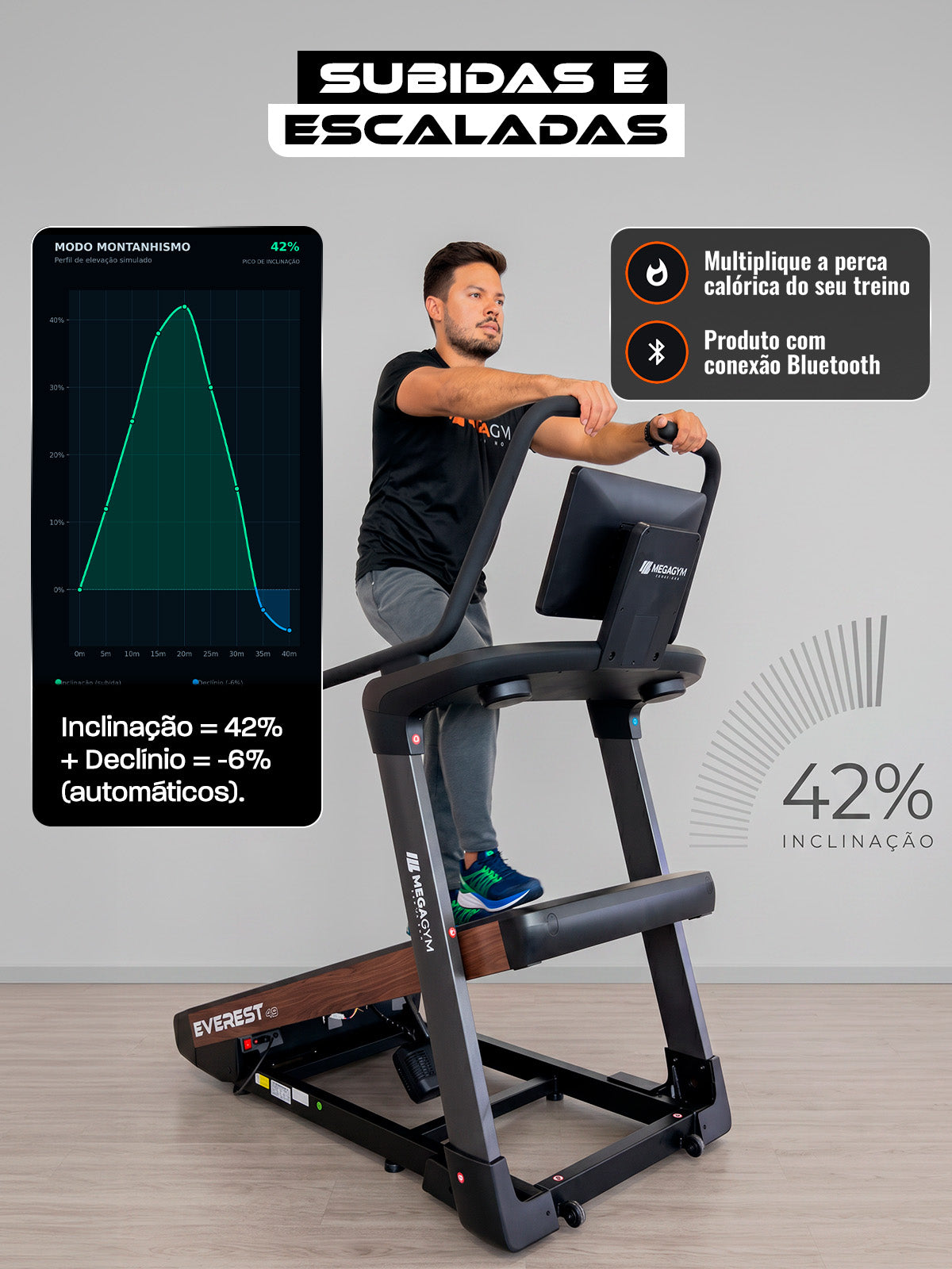 Esteira Smart Advanced Everest 49 Níveis | 49 Níveis de Inclinação Automática | Ajuste Automático de Inclinação e Intensidade | Motor de 3 HPP