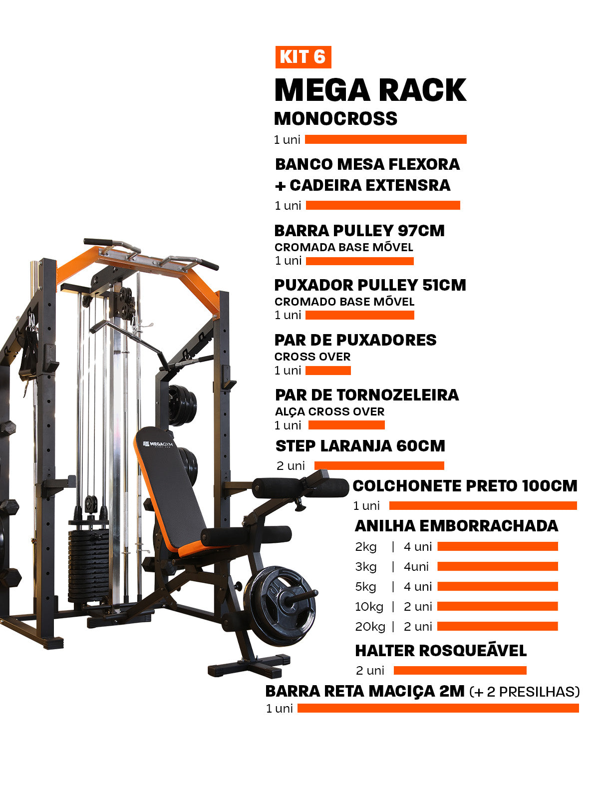 Kit 6 Estação De Musculação Mega Rack Full Com Polia Móvel Flutuante