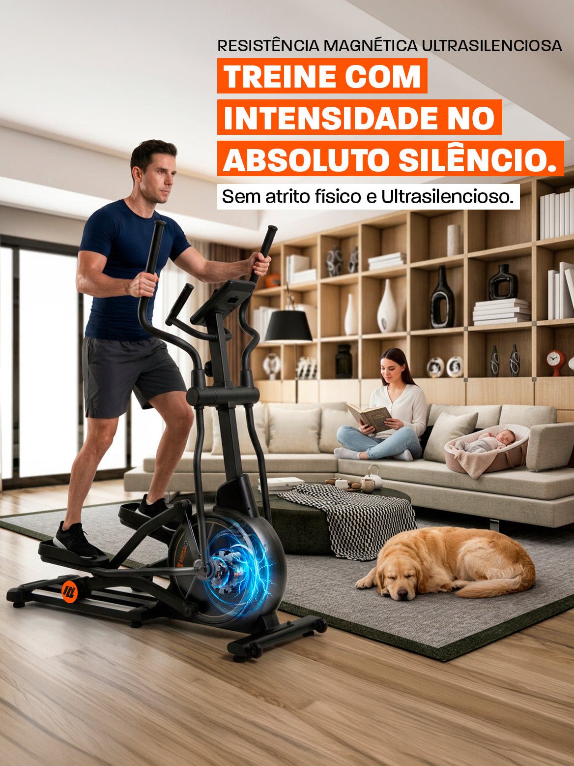 Aparelho Elíptico Magnético Semiprofissional M5000 | Resistência Magnética | Suporta 120 Kg | Robusto e Estável - MegaGym