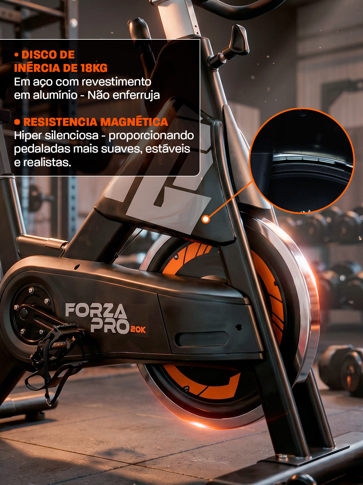 Bike Profissional Magnética Forza Pro 20K | Com Monitor Digital | Resistência Magnética | Disco de Inercia 18Kg | Suporta 170Kg