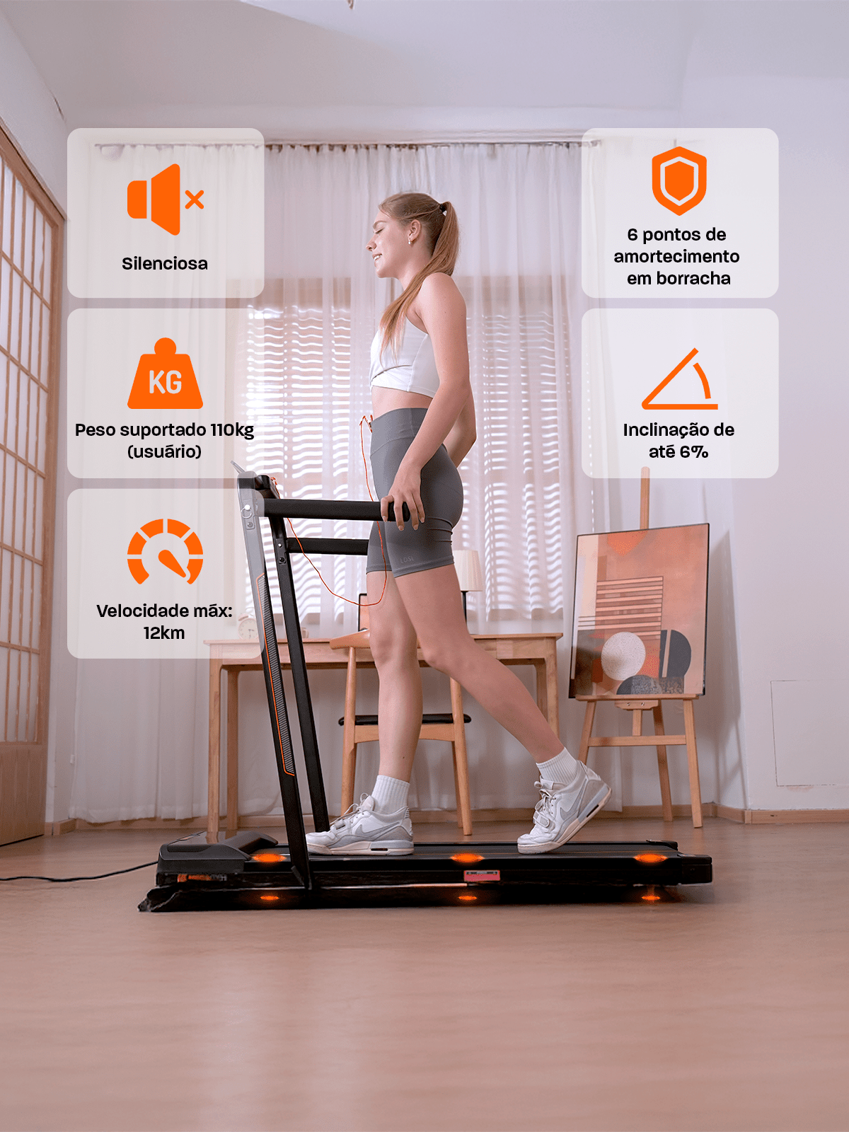 Esteira Ergométrica Elétrica Dobrável Pace Full 12km/h | Motor 2.0 HP | Suporta até 110kg - MegaGym