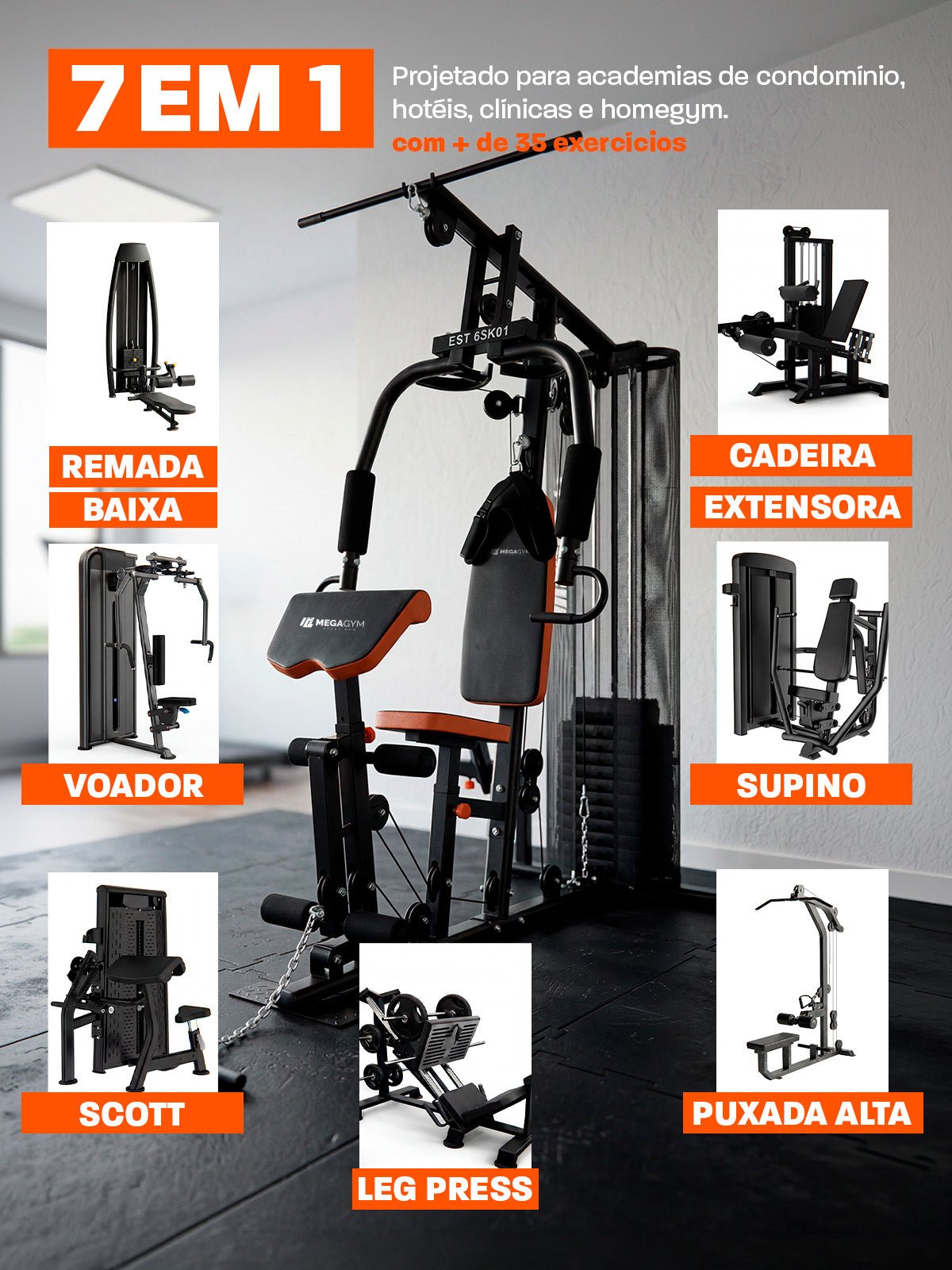 Estação de Musculação Multifuncional UrbanFit 65k - MegaGym