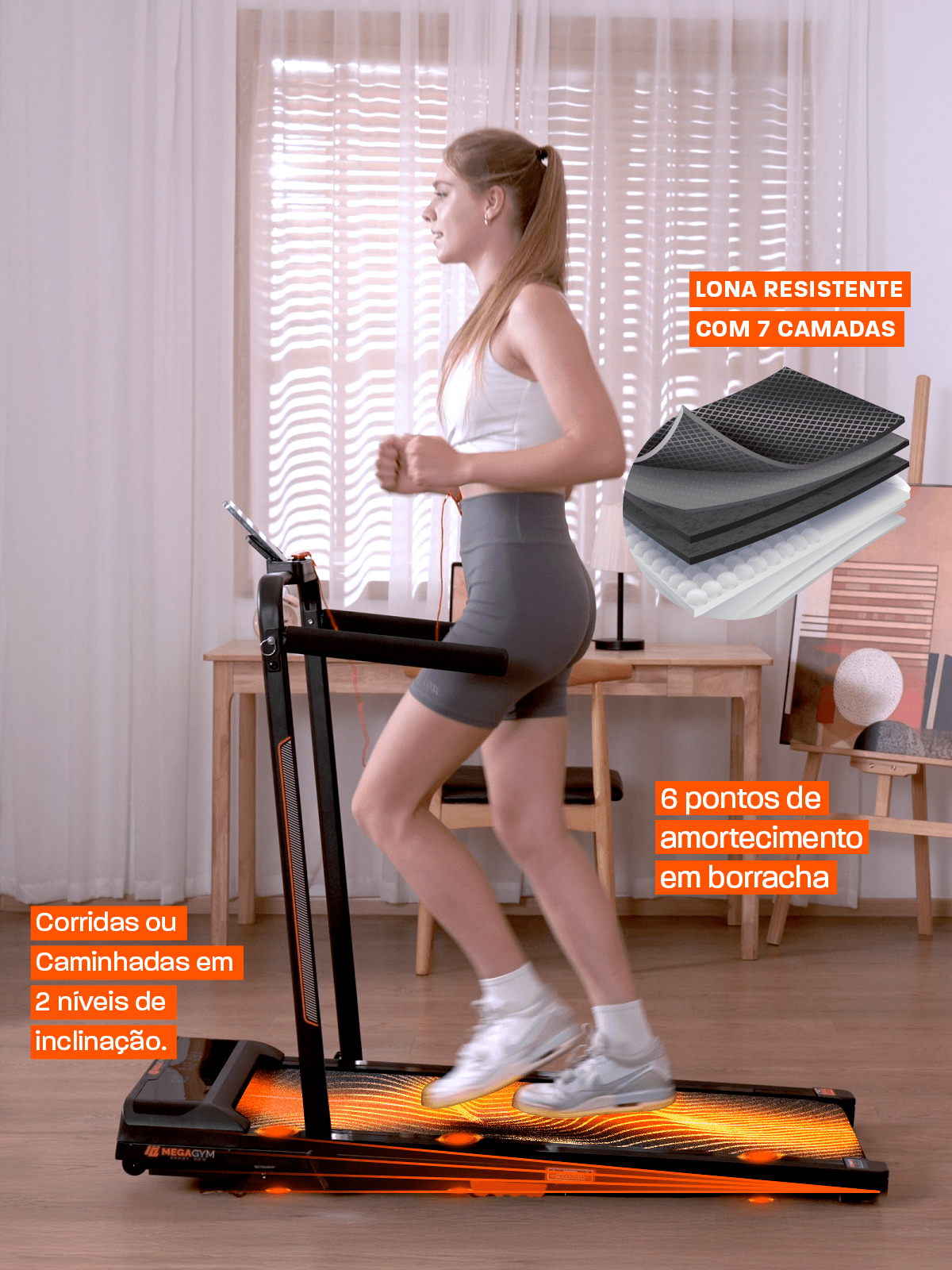 Esteira Ergométrica Elétrica Dobrável Pace Full 12km/h | Motor 2.0 HP | Suporta até 110kg - MegaGym