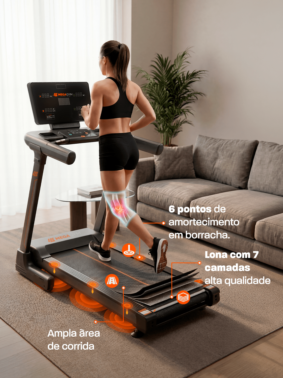 Esteira Ergométrica Elétrica Smart Pace Ultra 20km/h | Motor 5.0 HPP | Bluetooth |Suporta até 160kg | Semi Profissional - MegaGym