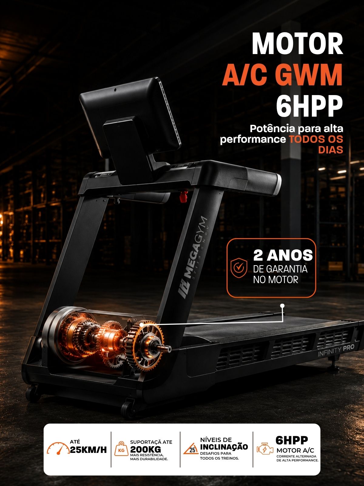 Esteira Profissional Infinity Pro | 25 km/h | Suporta 200 kg | Motor AC 6 HPP | Inclinação Automática com 25 Níveis