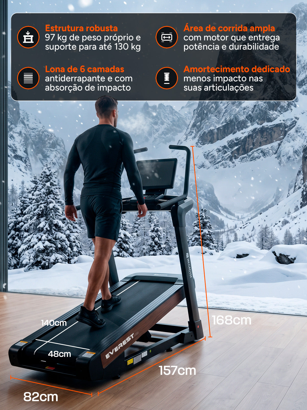 Esteira Smart Advanced Everest 49 Níveis | 49 Níveis de Inclinação Automática | Ajuste Automático de Inclinação e Intensidade | Motor de 3 HPP