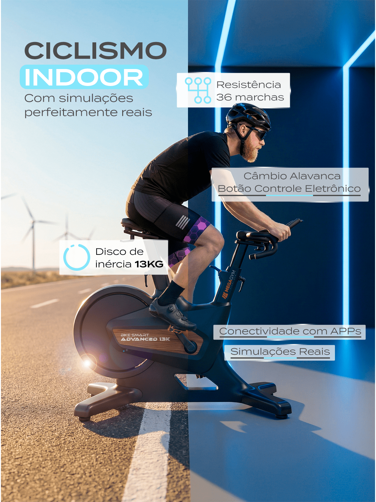 Bike Ergometrica Smart Advanced 13K | Ajuste Automático De Intensidade | Disco De Inercia 13K | Resistência Magnética| Suporta 150 Kg - MegaGym