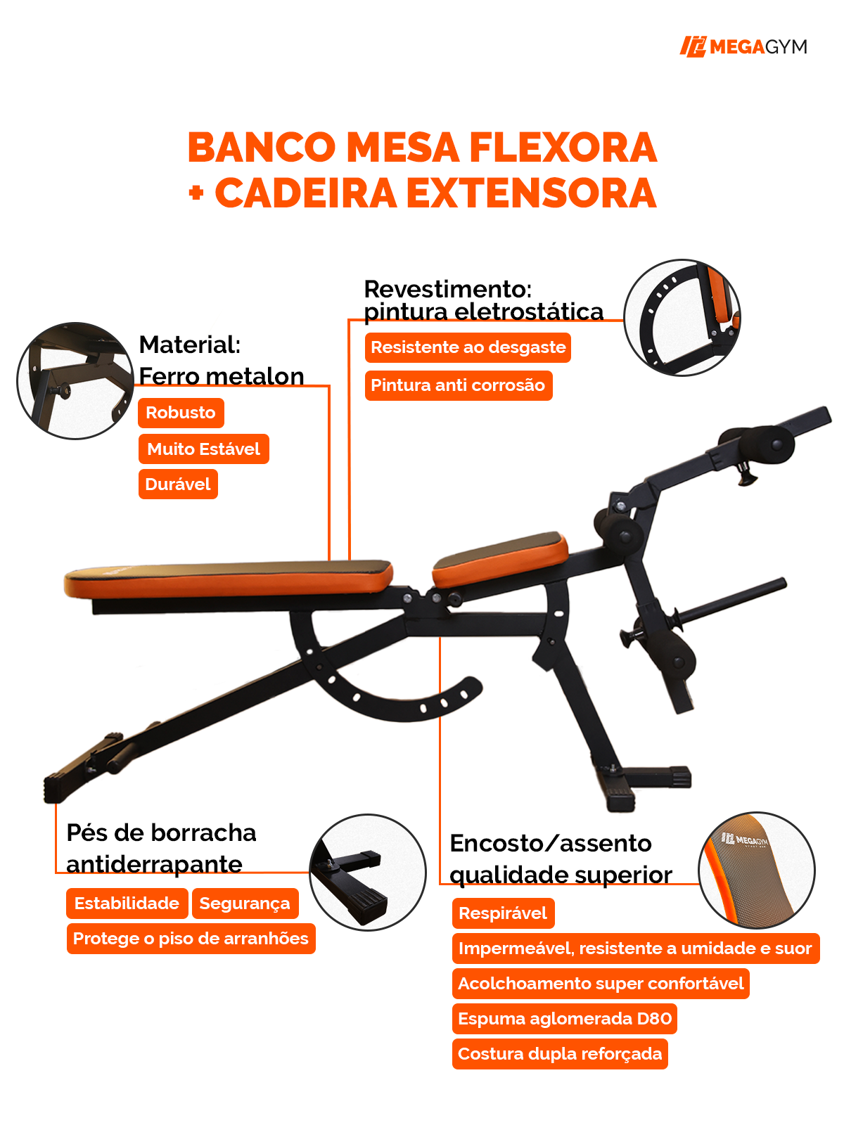 Banco Supino Regulável Com Cadeira Extensora E Mesa Flexora Ajustáveis