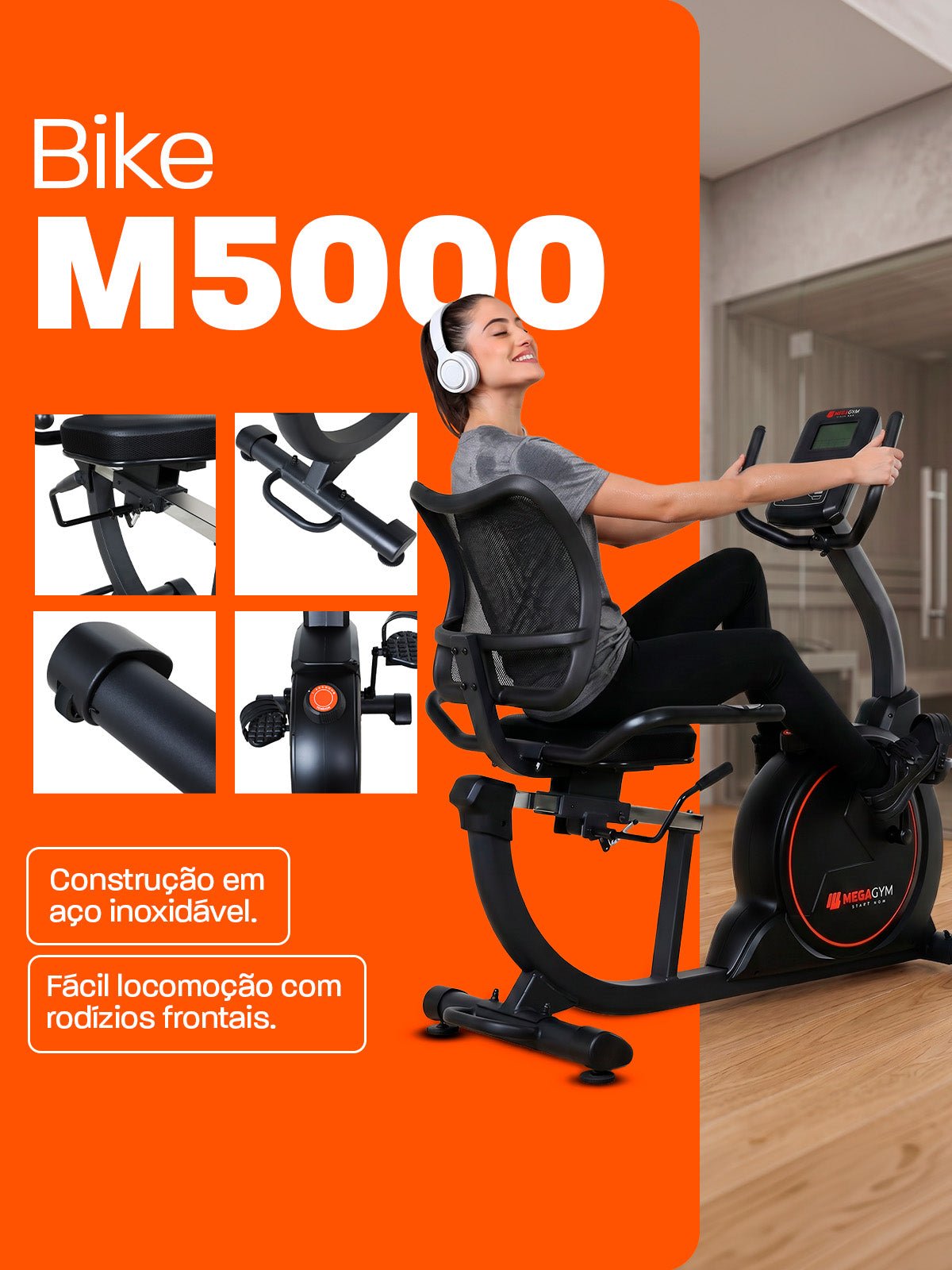 Bike Horizontal Magnética Semiprofissional MegaGym Soft Ride 5000 | Resistencia Magnética | Suporta 130Kg - MegaGym
