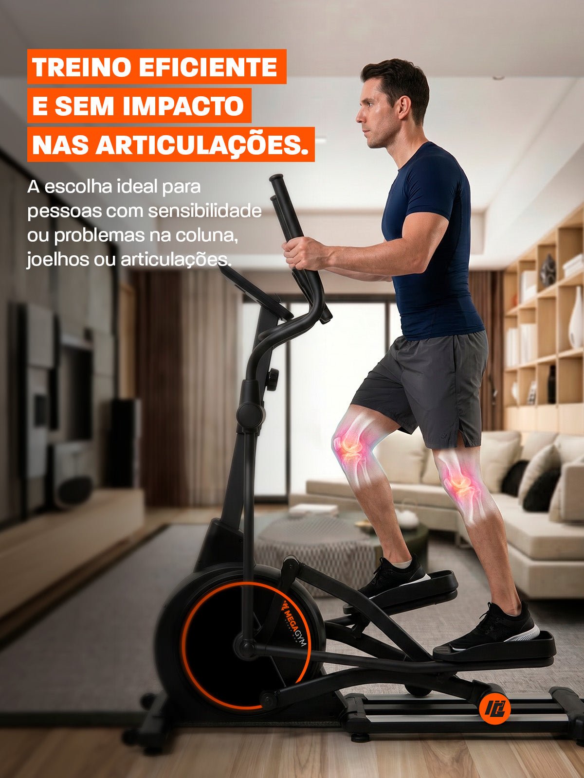 Aparelho Elíptico Magnético Semiprofissional M5000 | Resistência Magnética | Suporta 120 Kg | Robusto e Estável - MegaGym