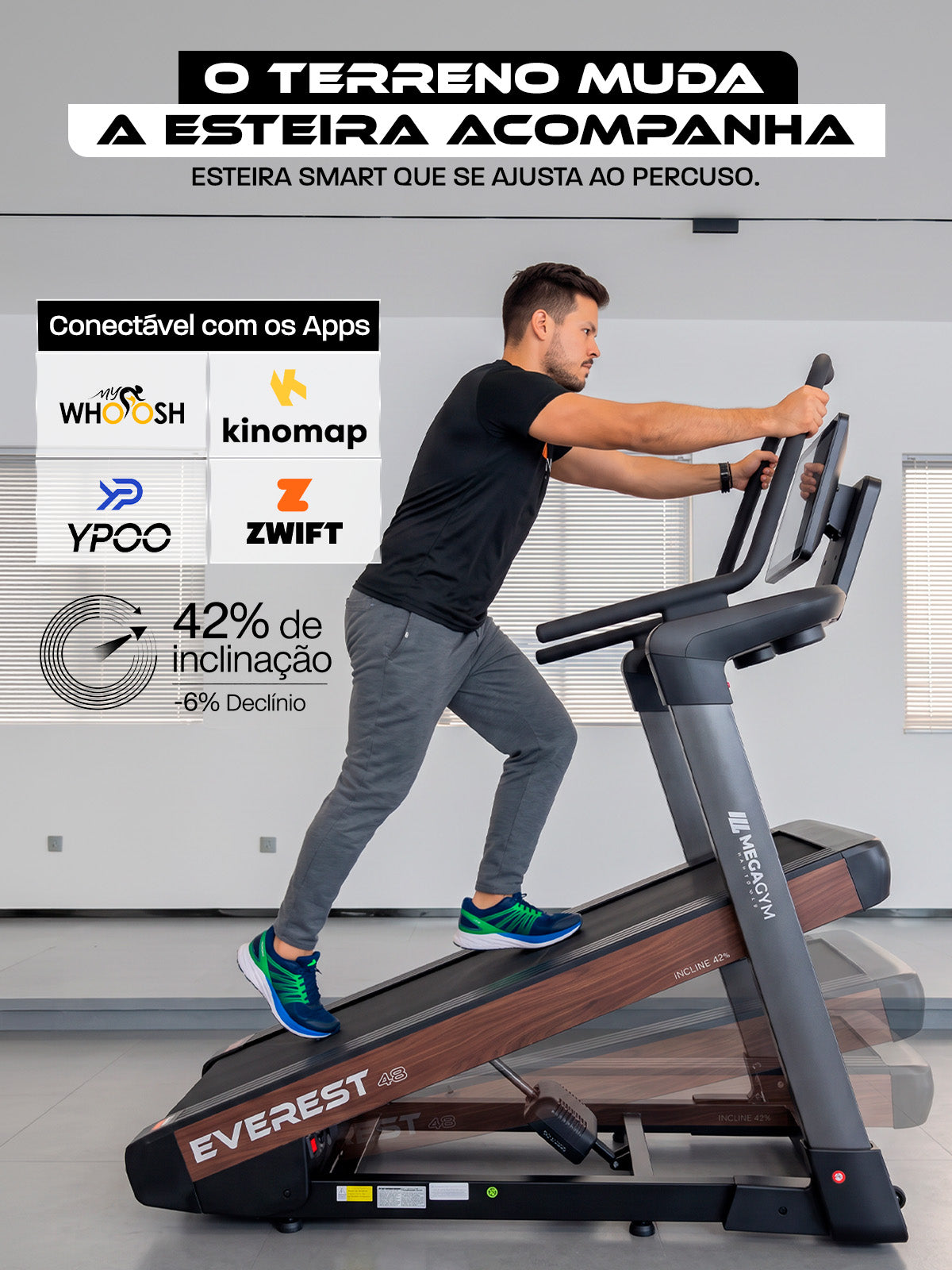 Esteira Smart Advanced Everest 49 Níveis | 49 Níveis de Inclinação Automática | Ajuste Automático de Inclinação e Intensidade | Motor de 3 HPP