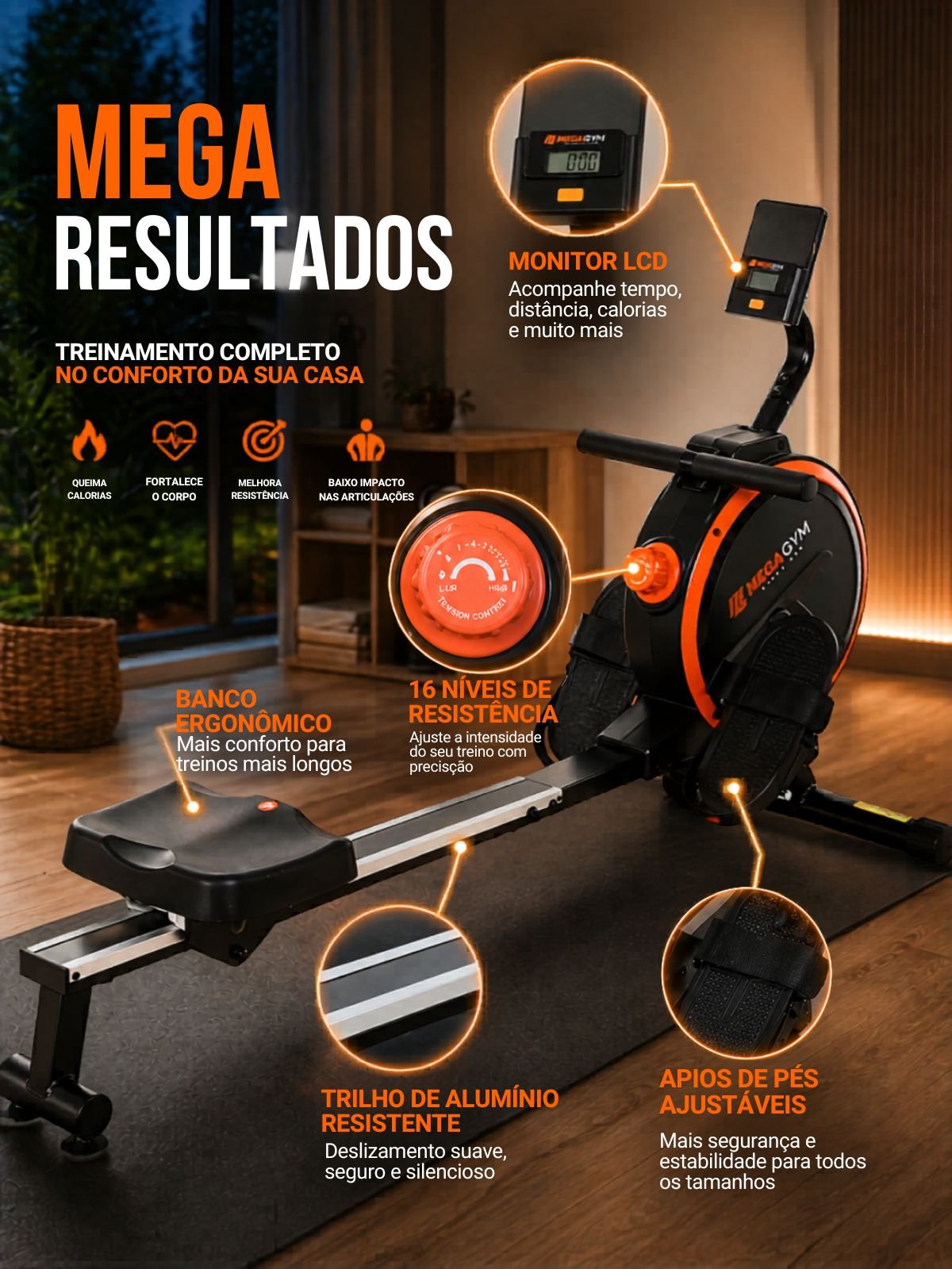 Aparelho Simulador de Remo Indoor Magnético ROW 3000 - MegaGym