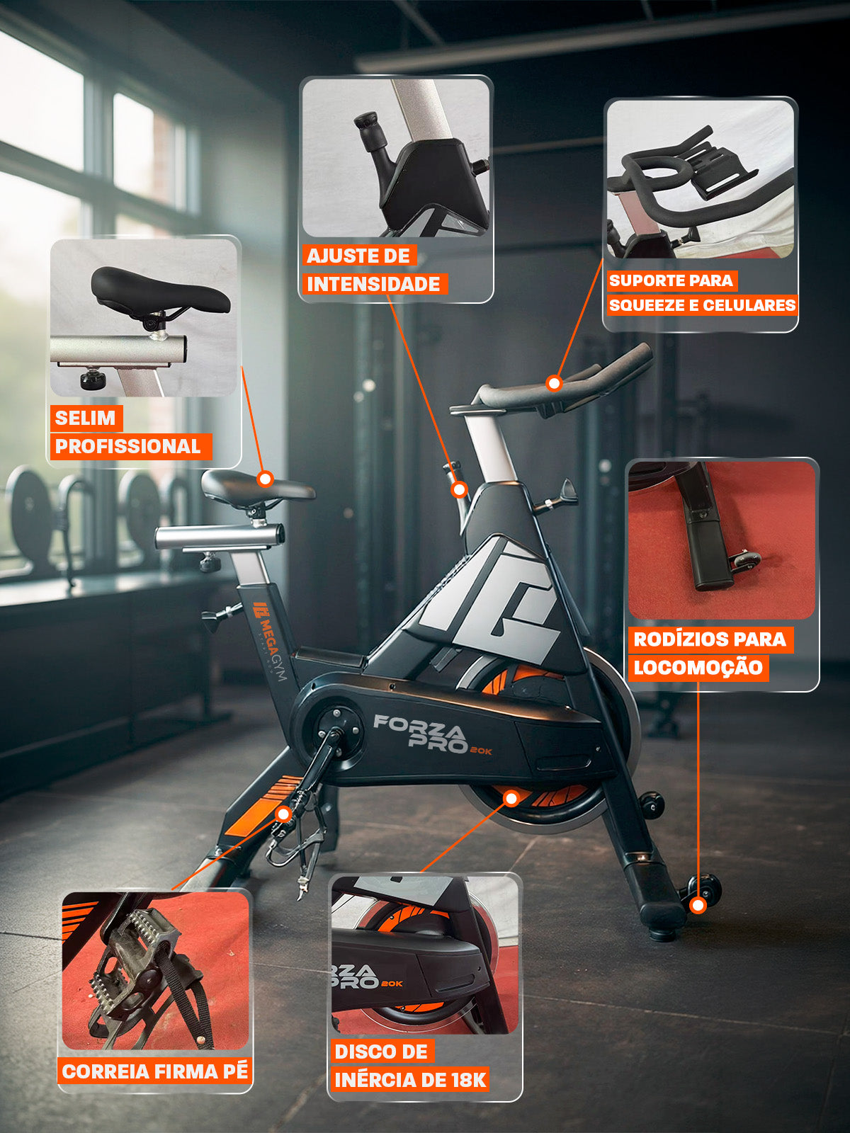 Bike Profissional Mecânica Forza Pro 20K | Suporta 170Kg | Resistência Mecânica | Disco de Inercia 18Kg