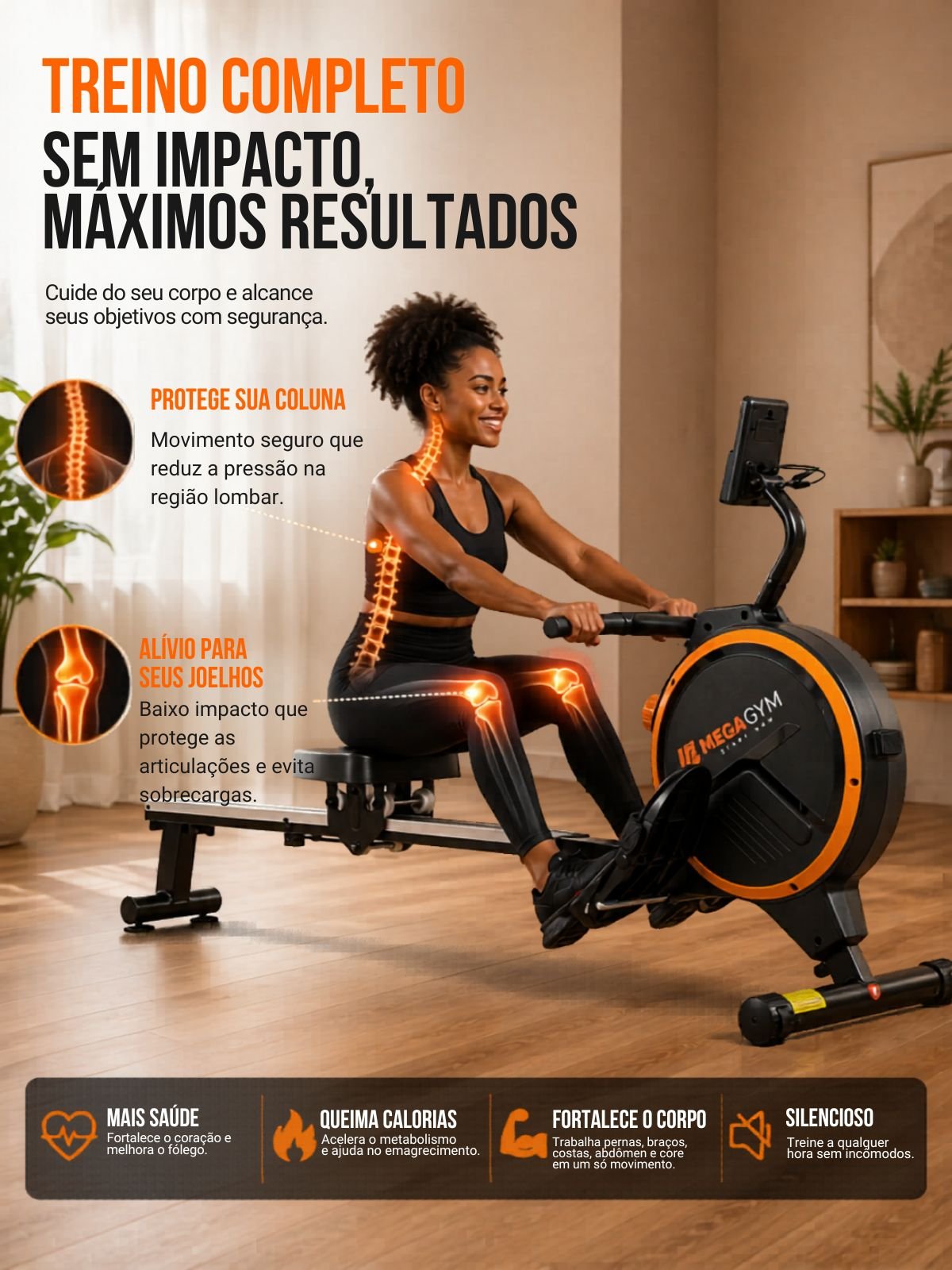 Aparelho Simulador de Remo Indoor Magnético ROW 3000 - MegaGym