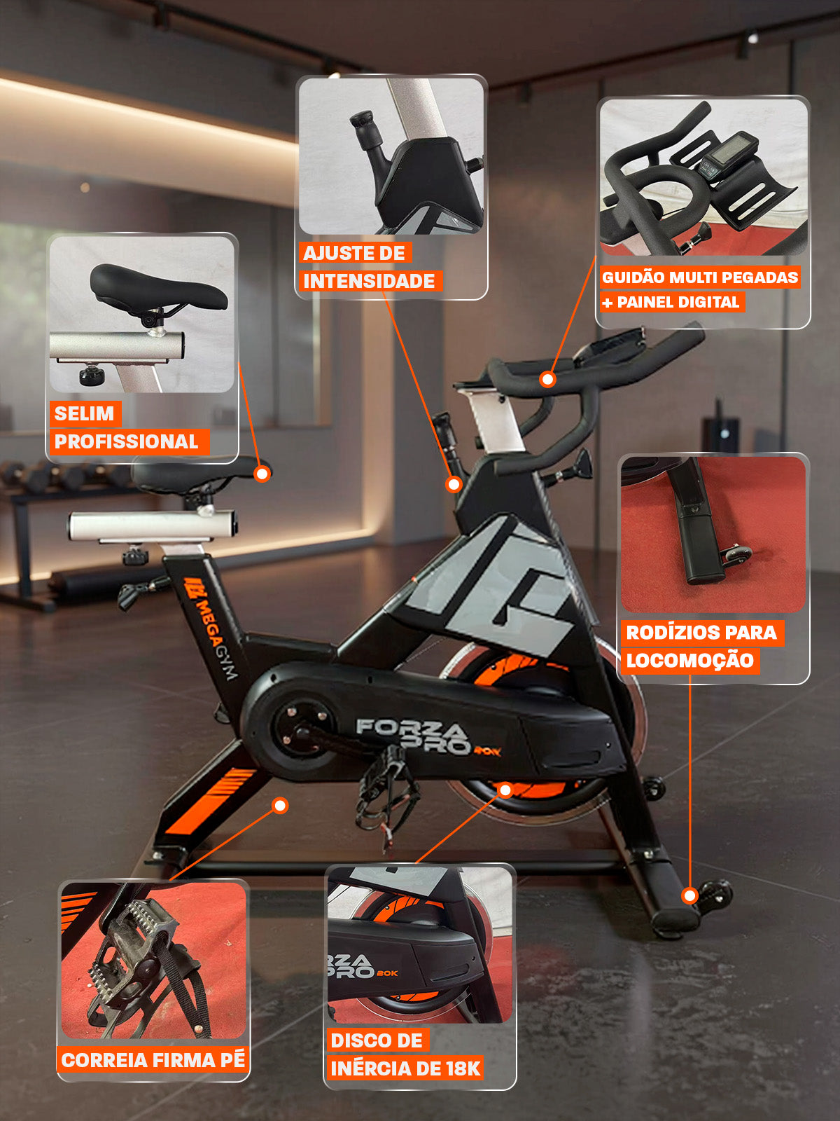 Bike Profissional Magnética Forza Pro 20K | Com Monitor Digital | Resistência Magnética | Disco de Inercia 18Kg | Suporta 170Kg