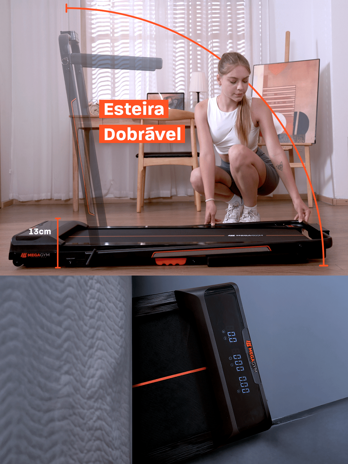Esteira Ergométrica Elétrica Dobrável Pace Full 12km/h | Motor 2.0 HP | Suporta até 110kg - MegaGym
