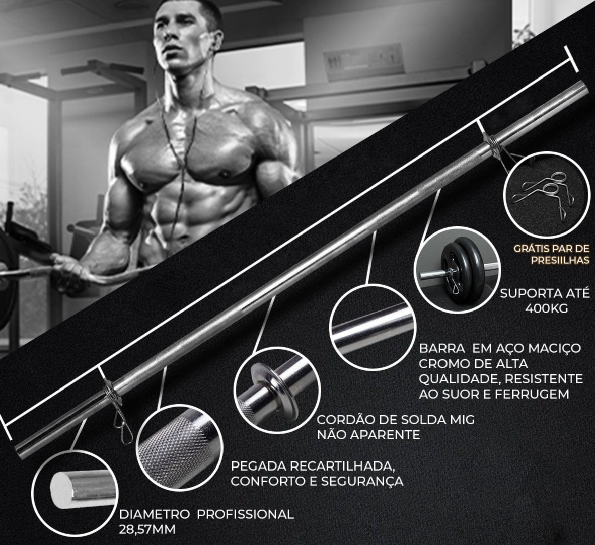 Kit Barras De Musculação + 40Kg De Anilhas + Suportes