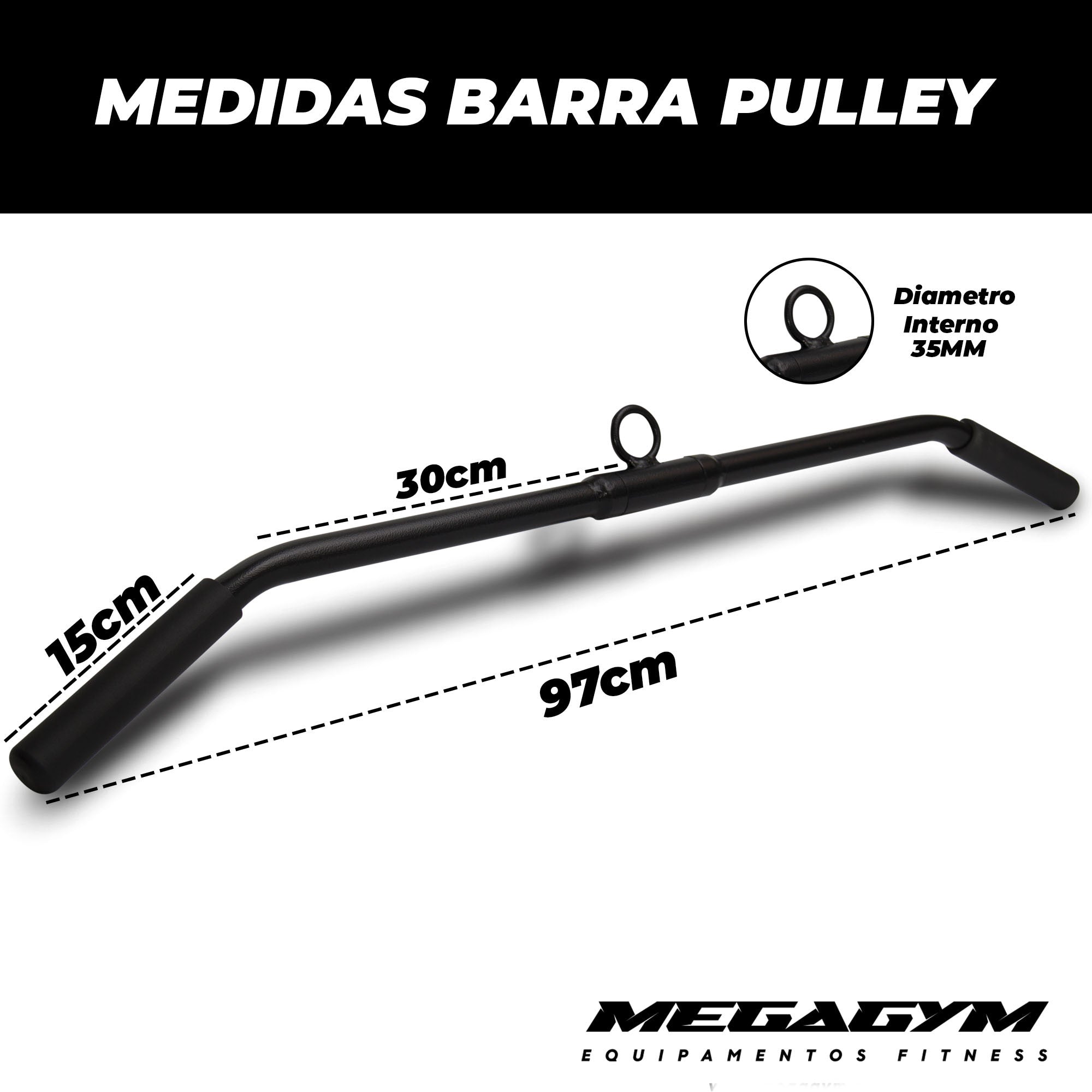 Barra Pulley Base Articulada 97cm - Preta-MEGAGYM