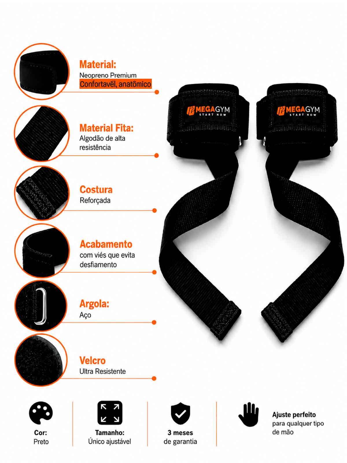 Par Strap Com Munhequeira Profissional De Musculação