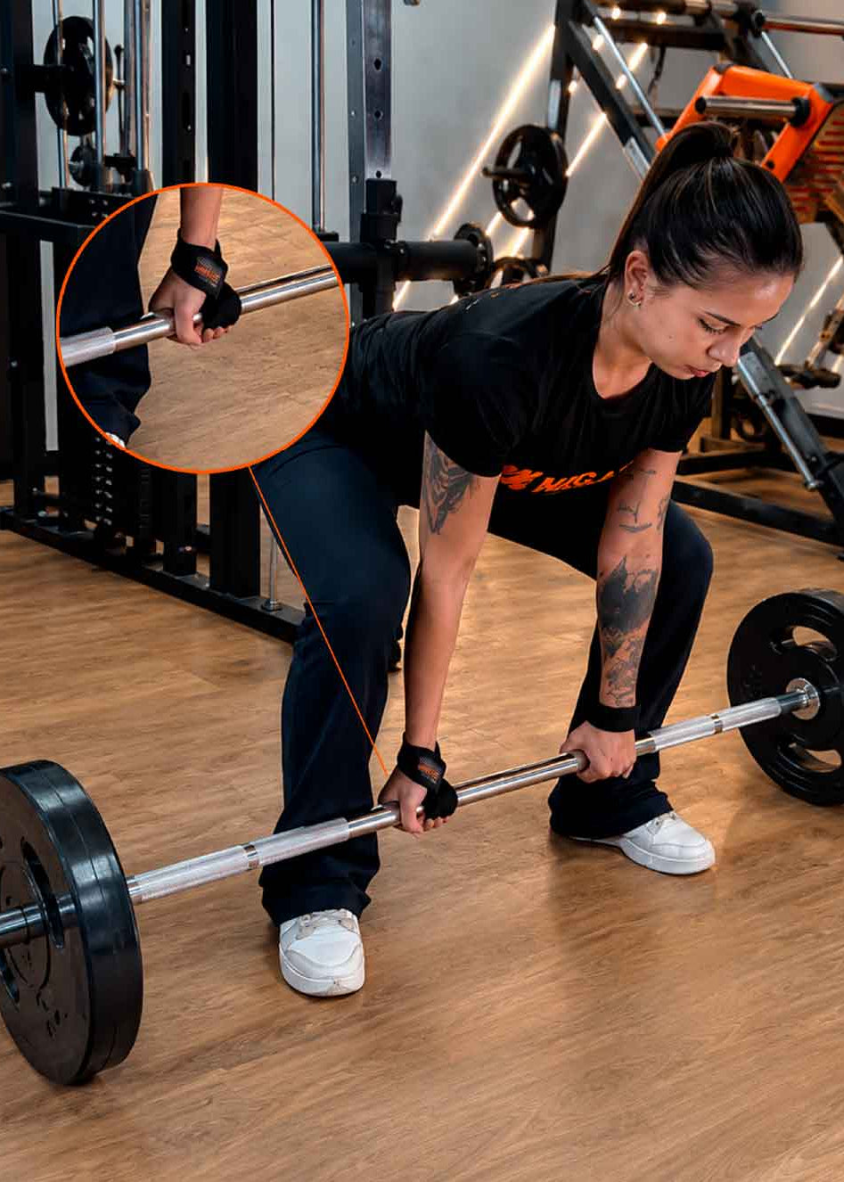 Par Strap Com Munhequeira Profissional De Musculação - MegaGym