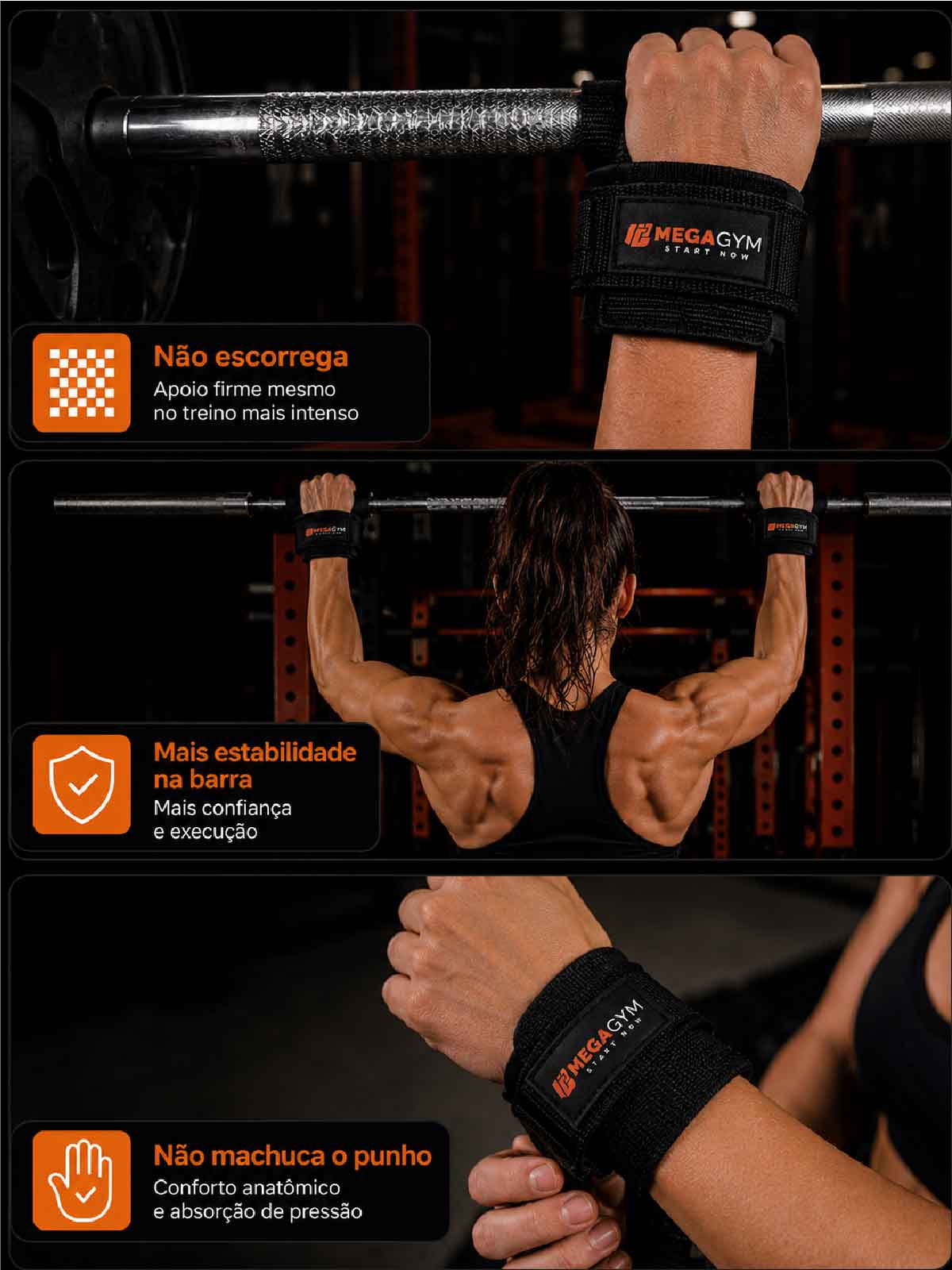 Par Strap Com Munhequeira Profissional De Musculação