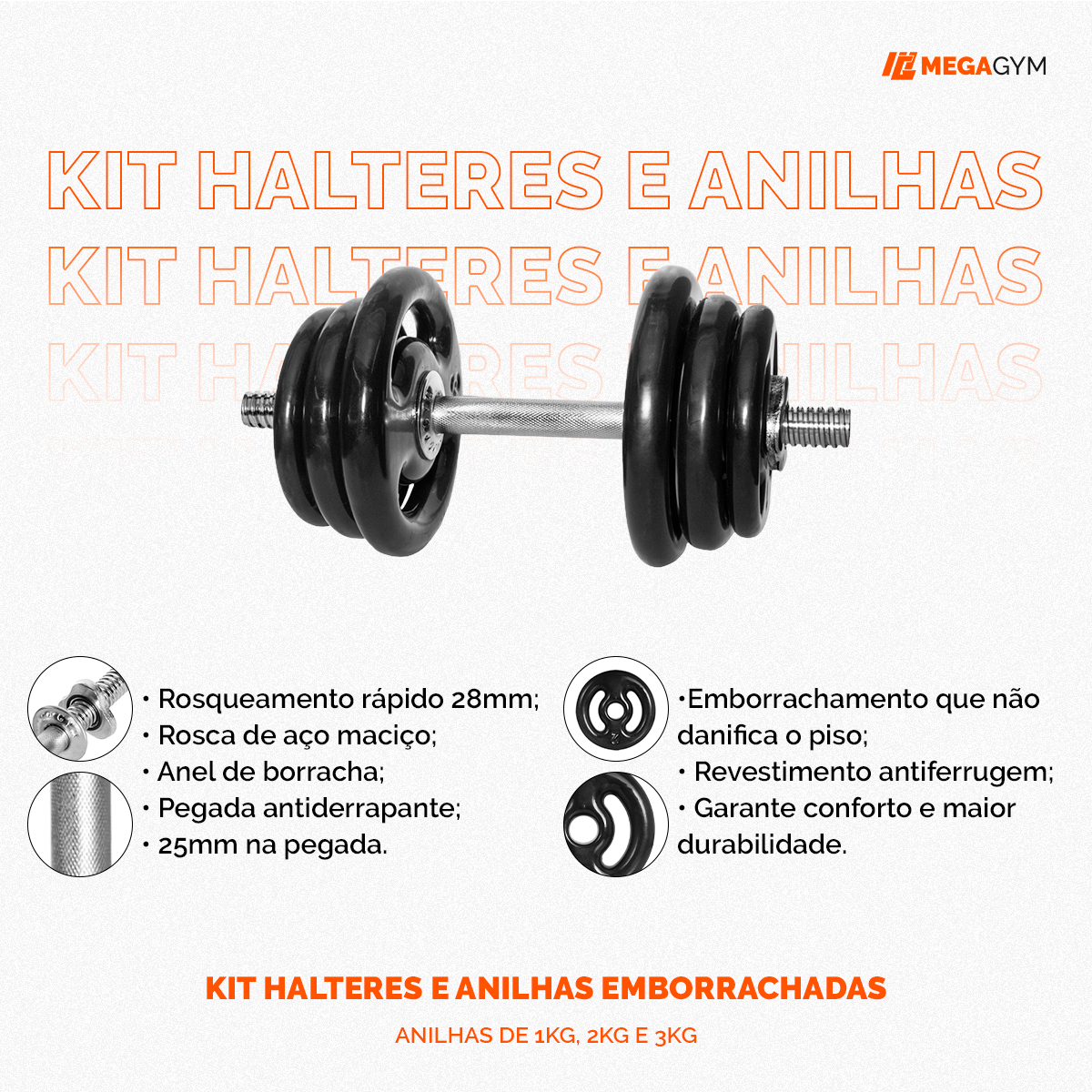 Kit Treino Com Par Halteres Barra 40cm + 20kg Anilhas Pintadas