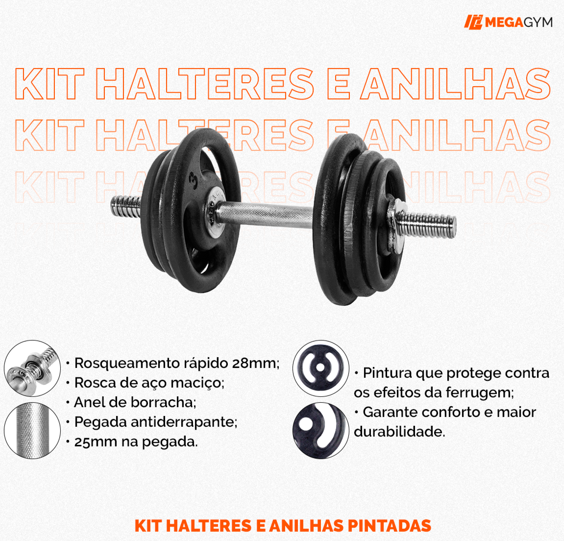 Kit Treino Com Par Halteres Barra 40cm + 20kg Anilhas Pintadas