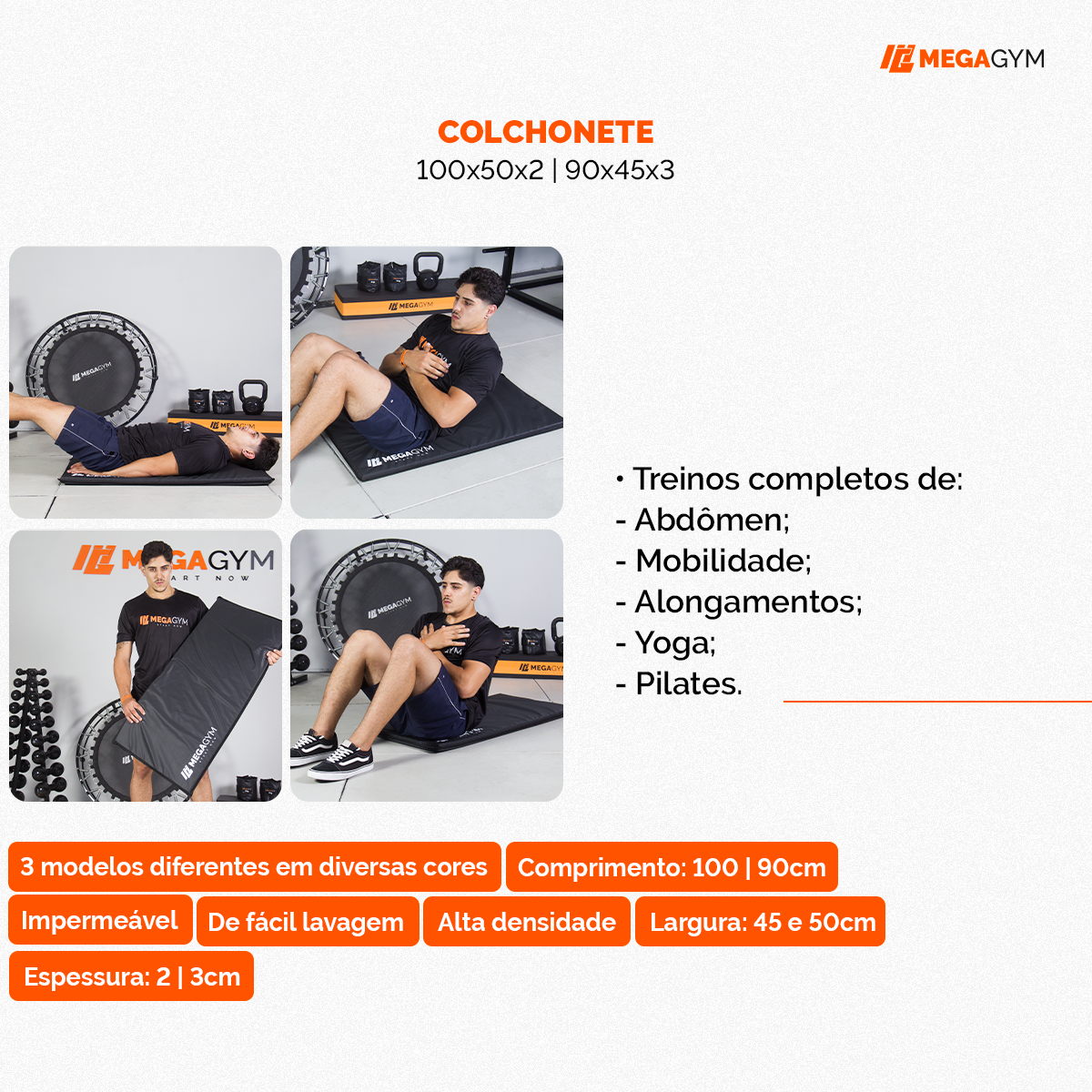 KIT 20 UNID. COLCHONETE ACADEMIA 100x50x3 PARA TREINO PILATES FUNCIONAL