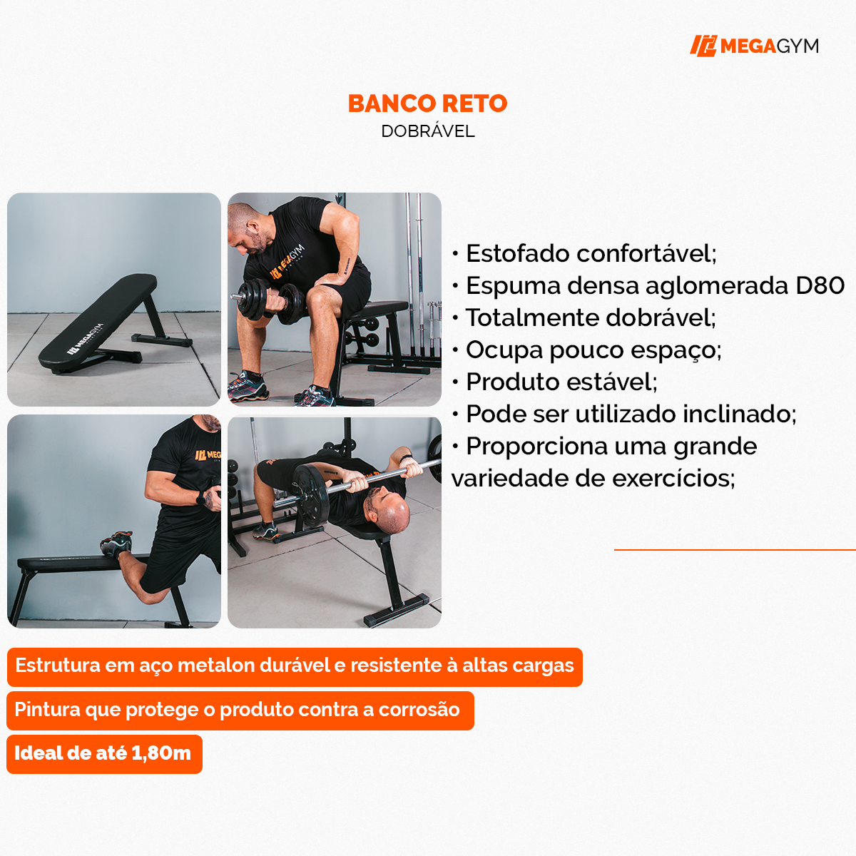 Kit Banco Reto + Colchonete Preto 90x45x2 - Preto