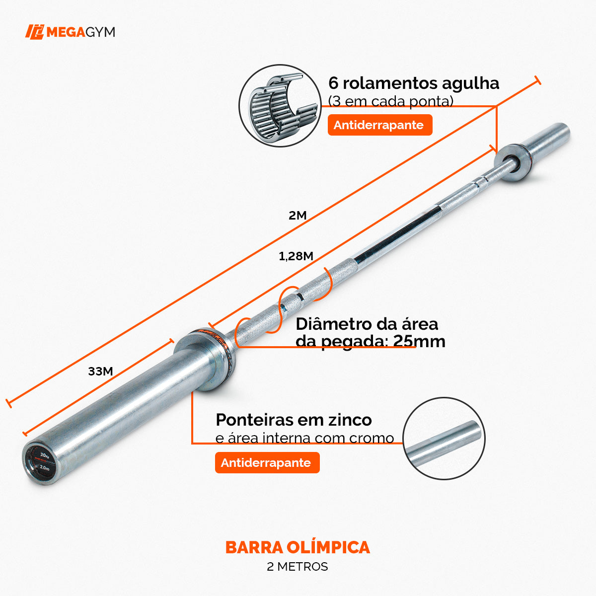 Barra Olímpica Feminina 2,00M Cromada