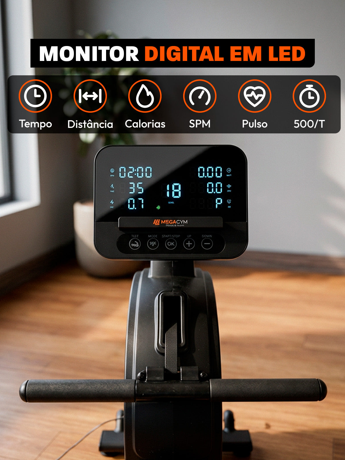 Simulador de Remo Smart Advanced Row 5000 | Ajuste Automático de Intensidade | Bluetooth | Resistência Magnética | Suporta ate 130 Kg