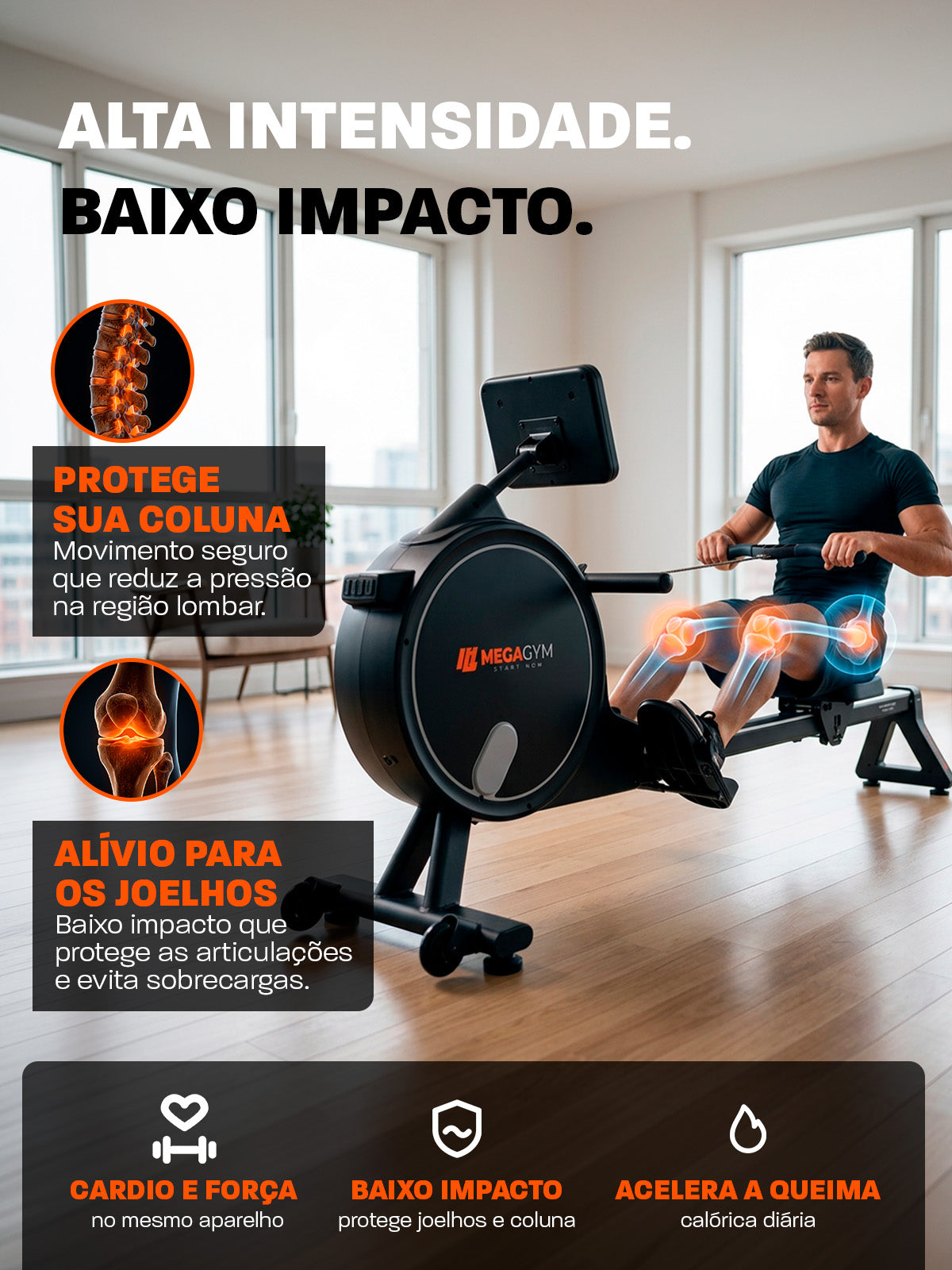 Simulador de Remo Smart Advanced Row 5000 | Ajuste Automático de Intensidade | Bluetooth | Resistência Magnética | Suporta ate 130 Kg