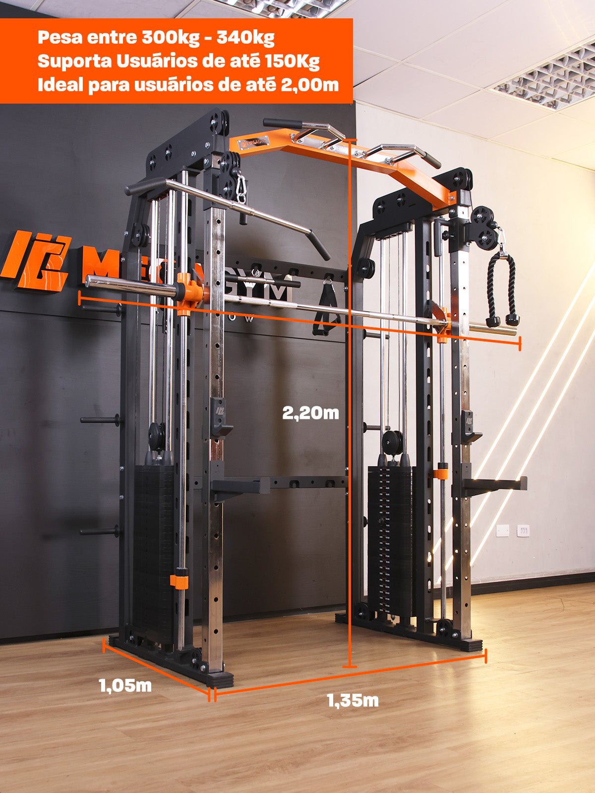 Kit 6 Multi Crossover Smith Com Rack Integrado + Barra Guiada - MegaGym