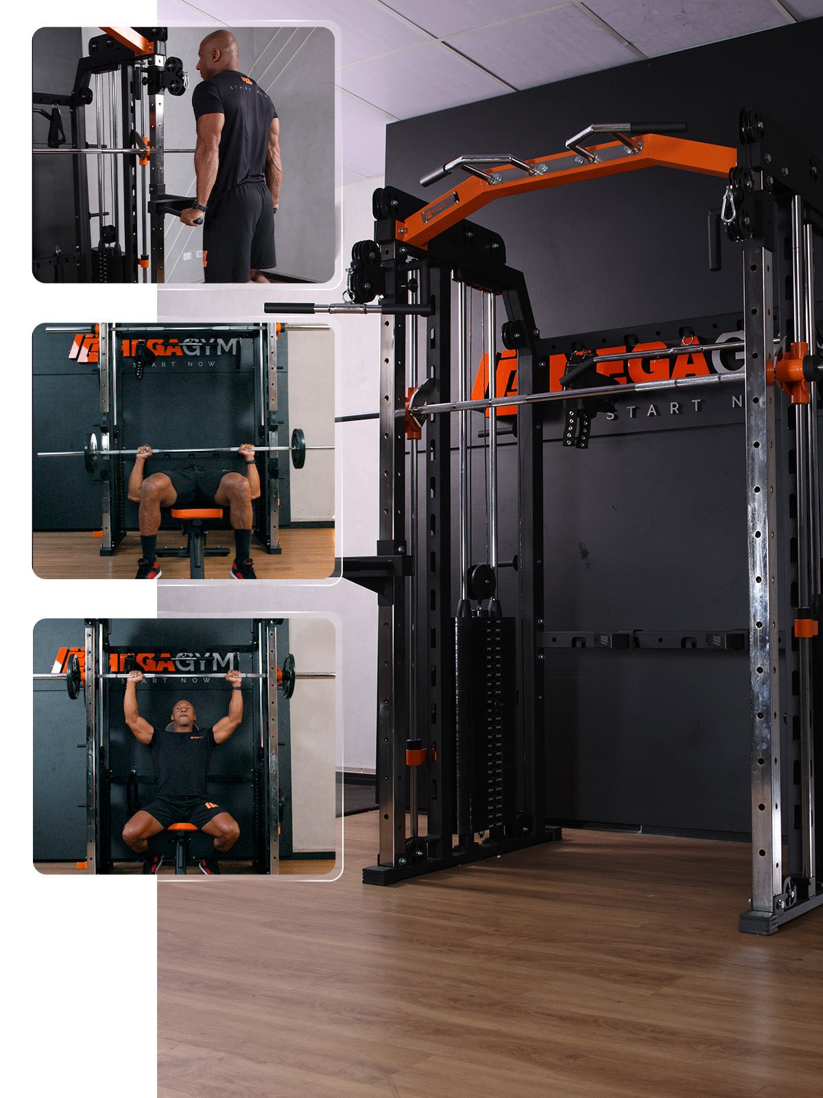 Kit 6 Multi Crossover Smith Com Rack Integrado + Barra Guiada - MegaGym