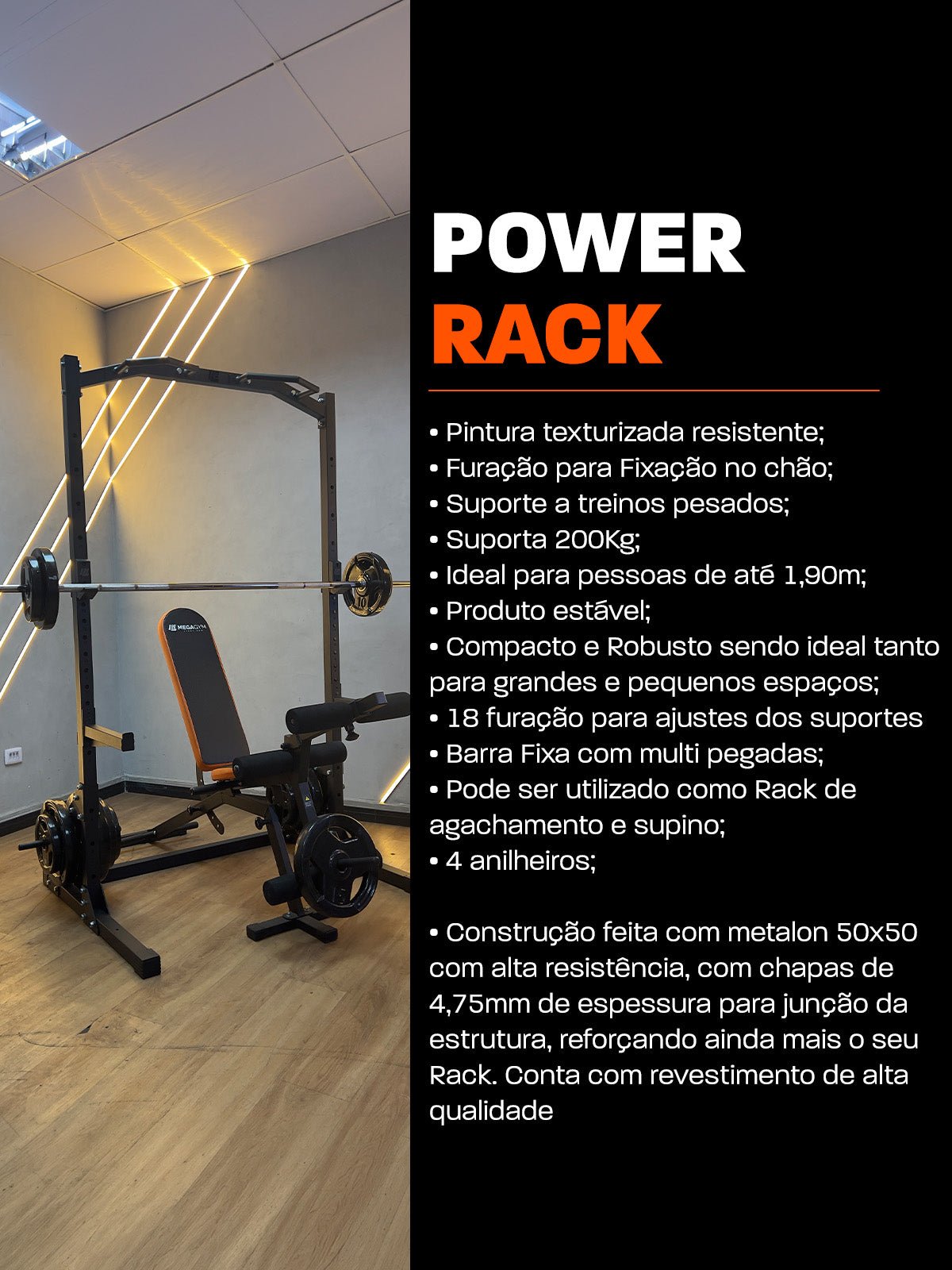 Power Rack Gaiola de Agachamento e Supino - MegaGym
