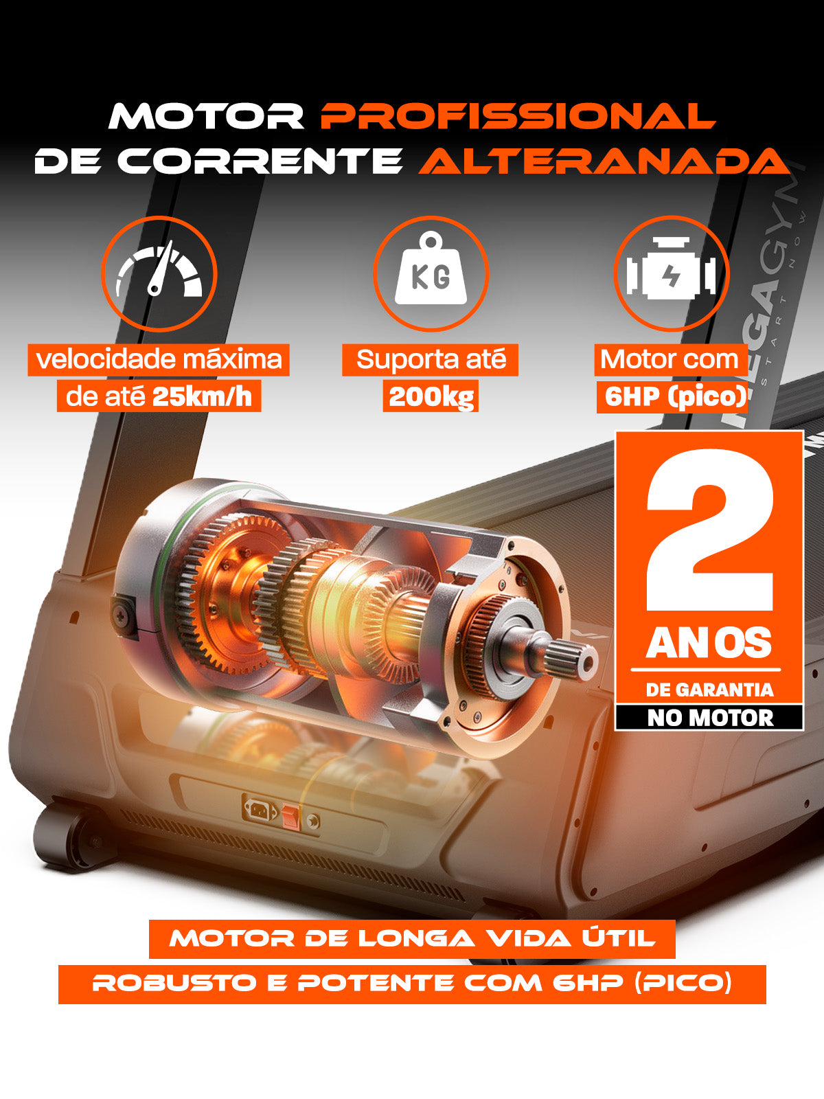 Esteira Profissional Infinity Pro | 25 km/h | Suporta 200 kg | Motor AC 6 HPP | Inclinação Automática com 25 Níveis - MegaGym