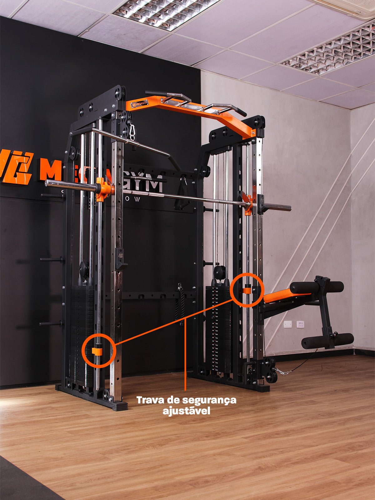 Kit 6 Multi Crossover Smith Com Rack Integrado + Barra Guiada - MegaGym