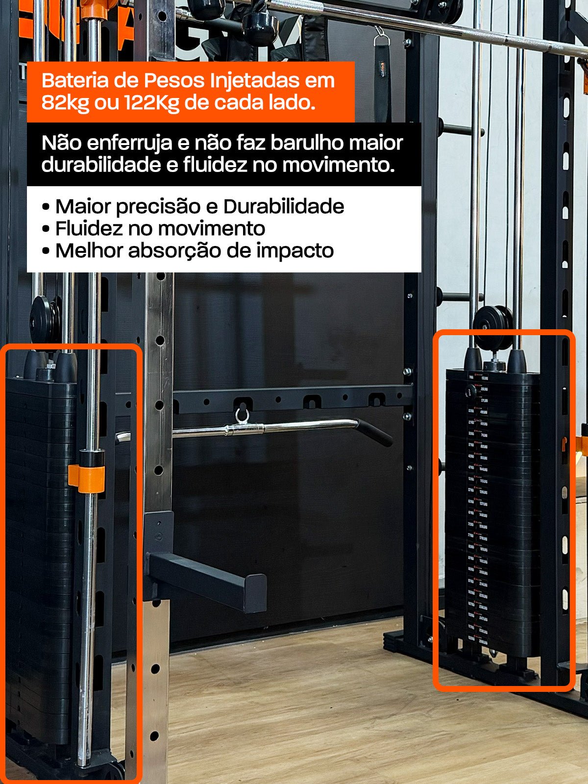 Kit 6 Multi Crossover Smith Com Rack Integrado + Barra Guiada - MegaGym