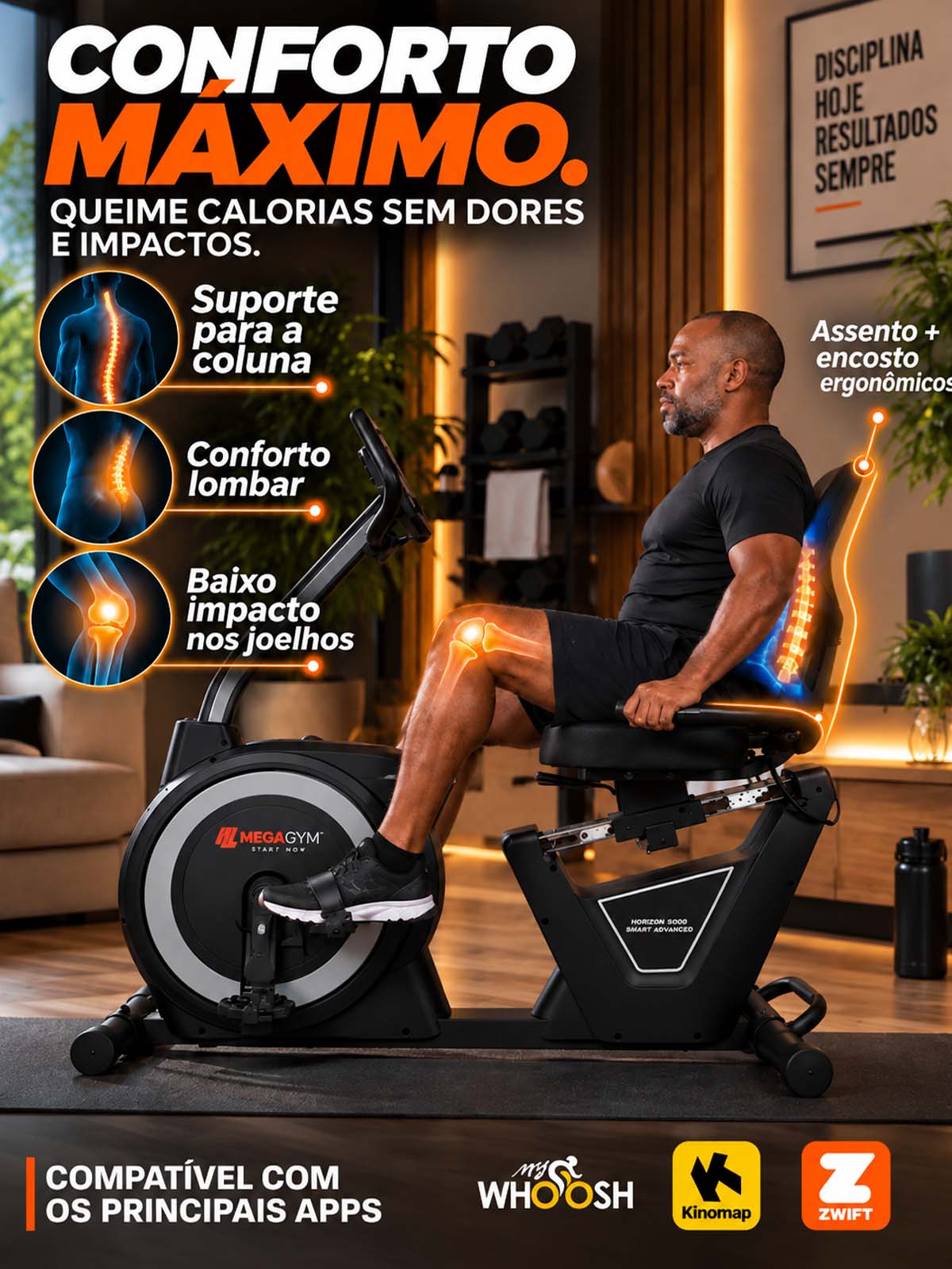 Bike Horizontal Horizon 5000 Smart Advanced | Ajuste Automático de Carga | Bluetooth | Resistência Magnética | Suporta 130Kg