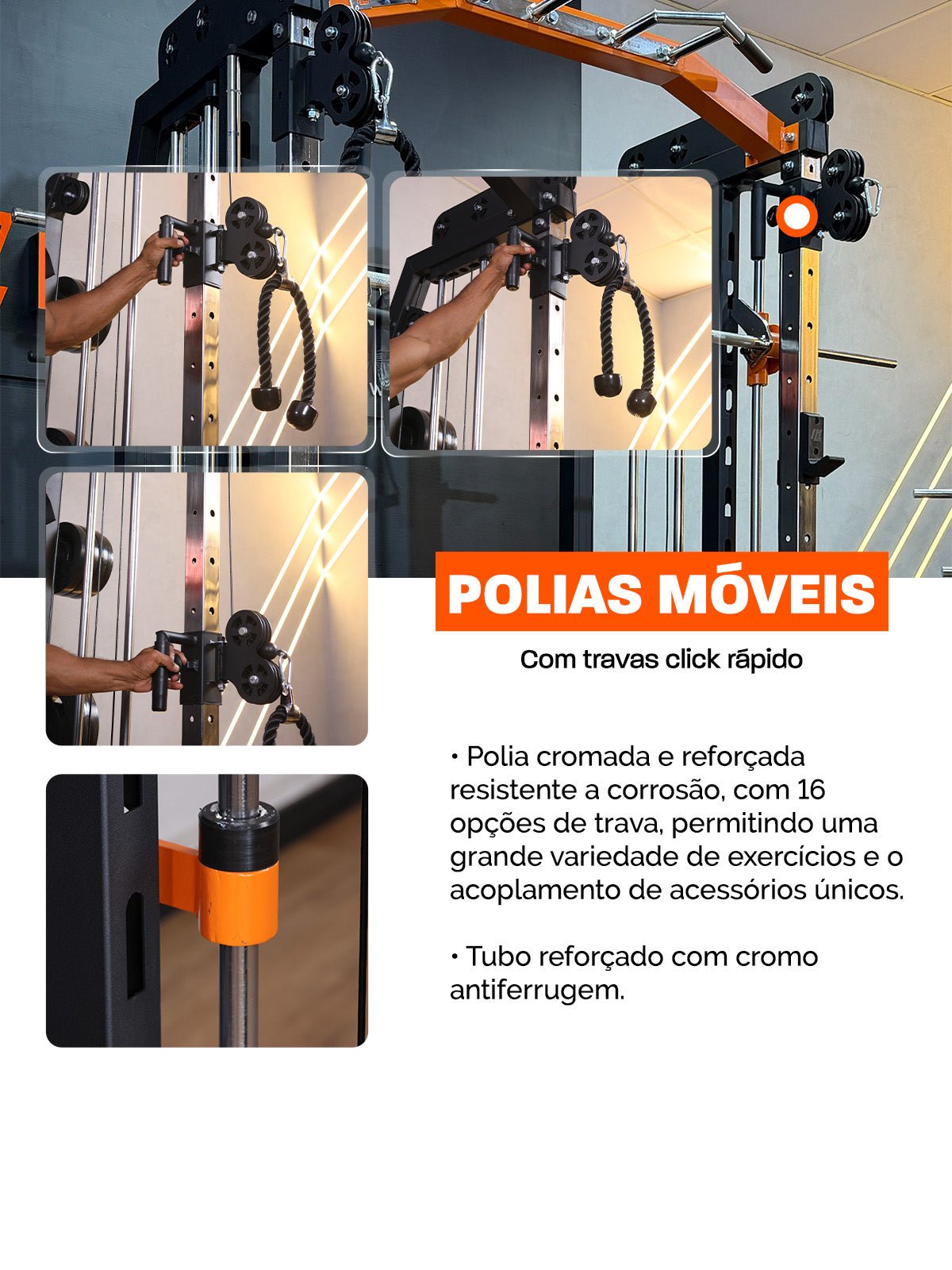 Kit 6 Multi Crossover Smith Com Rack Integrado + Barra Guiada - MegaGym