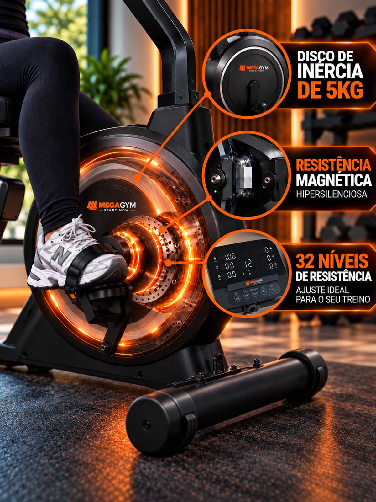 Bike Horizontal Horizon 5000 Smart Advanced | Ajuste Automático de Carga | Bluetooth | Resistência Magnética | Suporta 130Kg