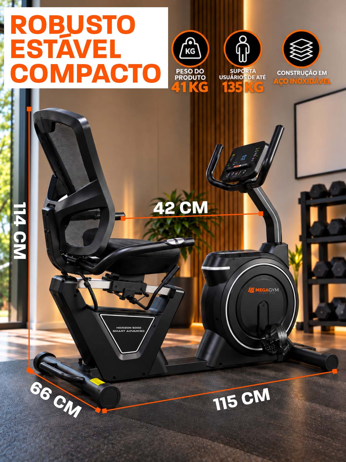 Bike Horizontal Horizon 5000 Smart Advanced | Ajuste Automático de Carga | Bluetooth | Resistência Magnética | Suporta 130Kg